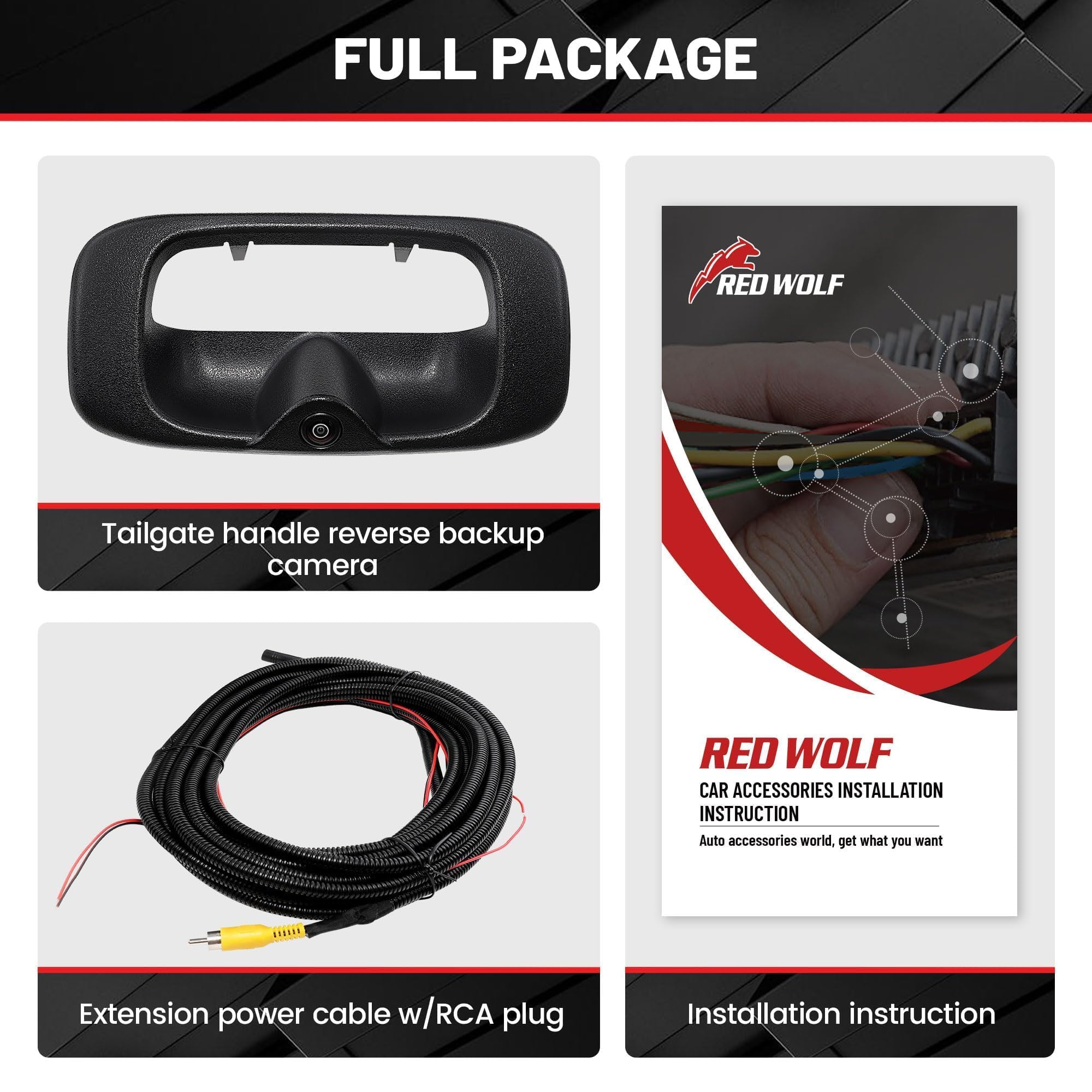 RED WOLF Tailgate Handle Backup Camera Fit for 1999-2006 Chevrolet Chevy Silverado/GMC Sierra 1500 2500 3500HD Pickups Reverse Rear View Backup Camera, Waterproof Guideline w/12V Power Cable RCA Plug