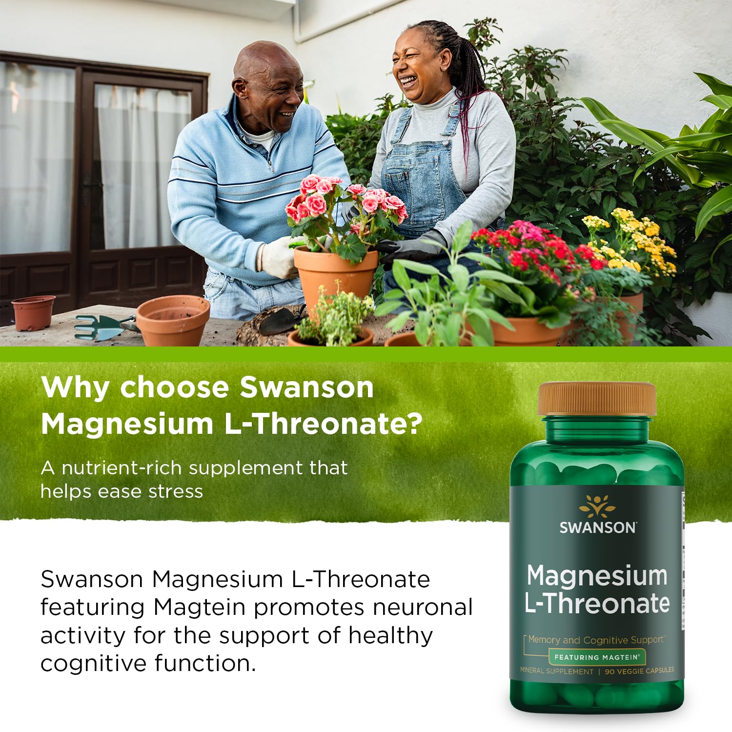 Swanson Magnesium L-Threonate - Mineral Supplement Promoting Nervous System Health - May Support Cognitive Health, Learning & Memory - (90 Veggie Capsules)