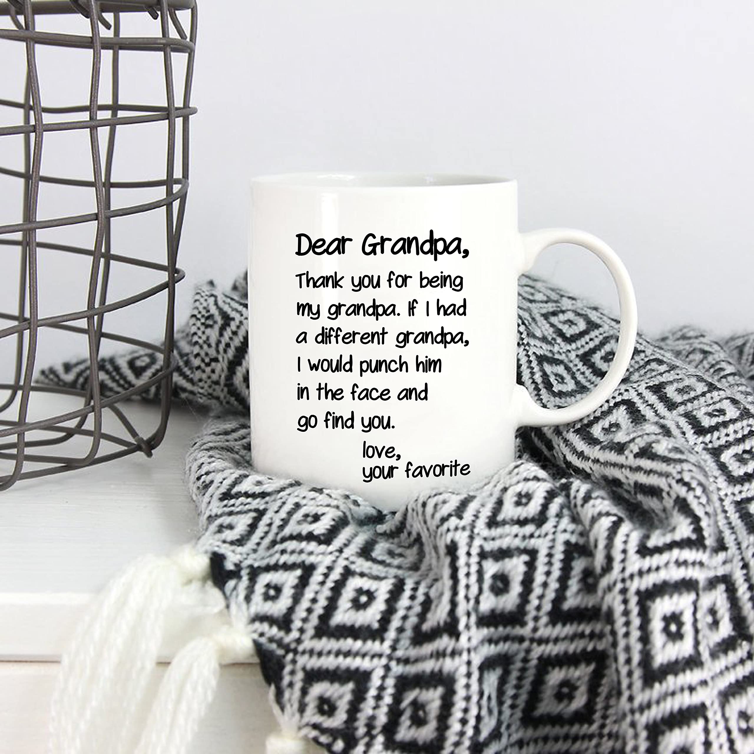 5Aup Father's Day Funny Grandpa Coffee Mug Christmas Gifts from Grandson Granddaughter, Dear Grandpa, Thanks for Being... Love Your Favorite Cups 11 Oz, Birthday Present Idea for Grandfather