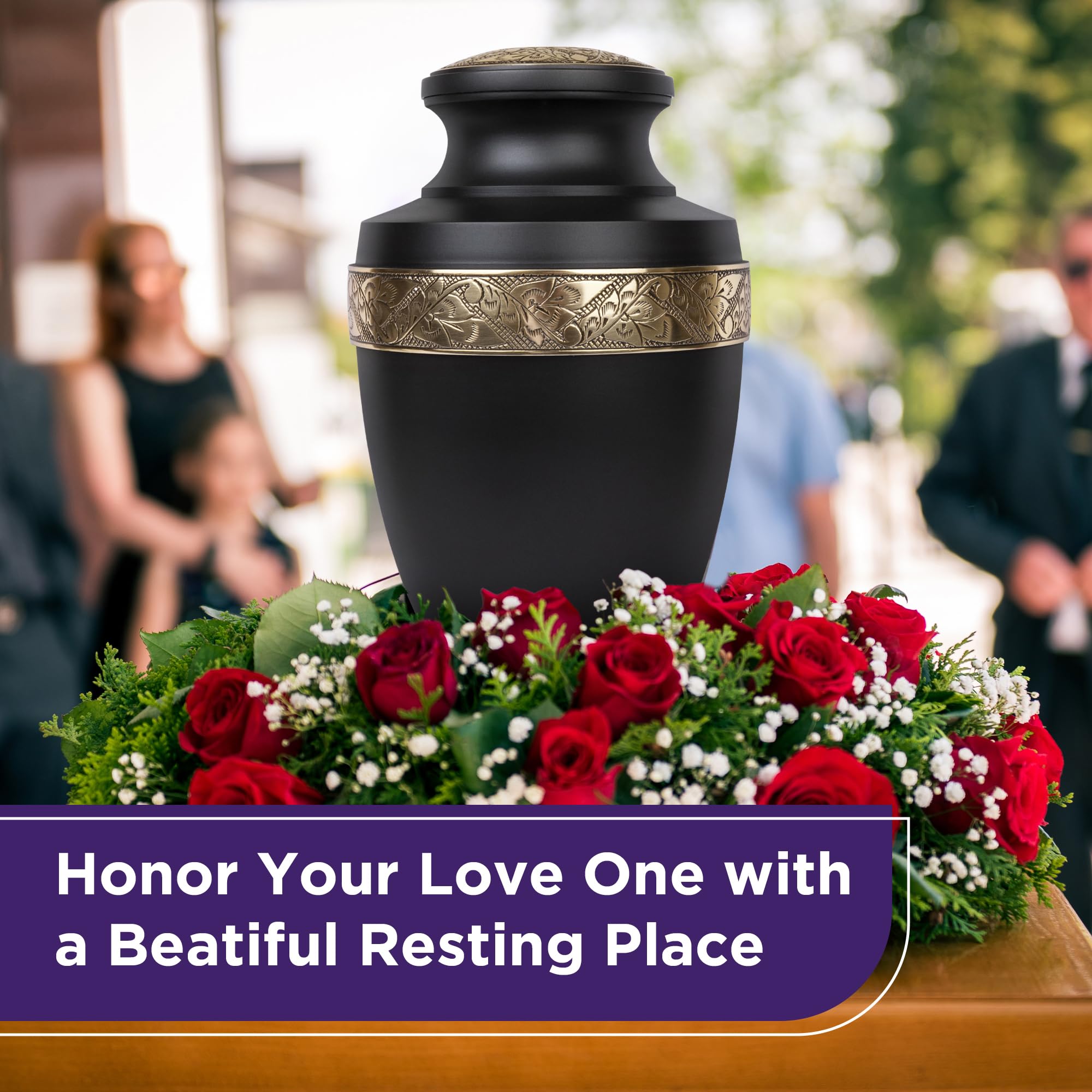 Items & Co Urn for Ashes Adult Male - Urn for Ashes for Women, Cremation Urns for Human Ashes, Ashes Keepsake, Burial Urns Adult Human Ashes - Solid, Wood, Ceramic, Metal, Grecian Black, Velvet Bag