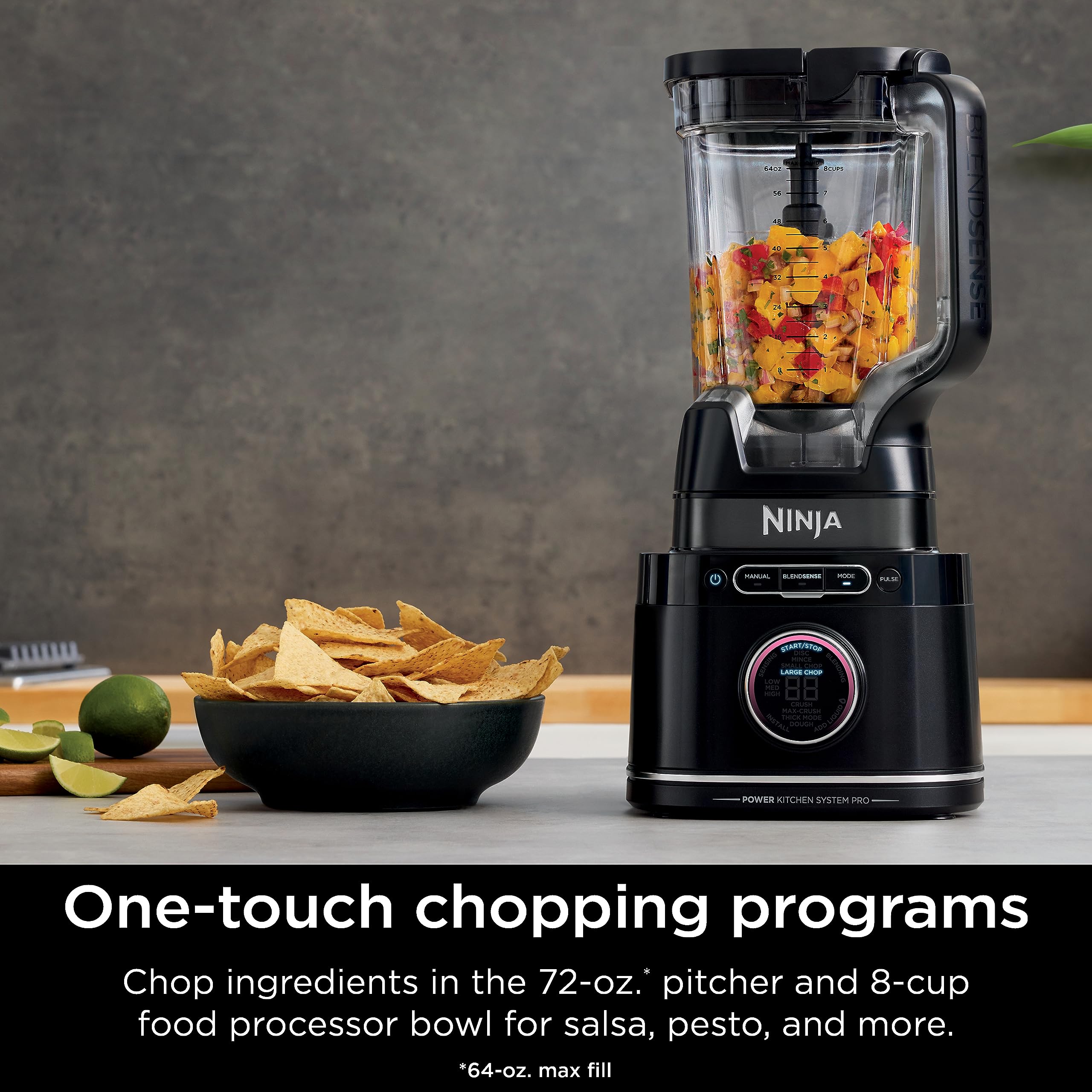 Ninja TB401 Detect Kitchen System Power Blender + Processor Pro, BlendSense Technology, Blender, Chopping & Smoothies, 1800 Peak Watts, 72 oz. Pitcher, 64 oz. Food Processor, 24 oz. To-Go Cup, Black