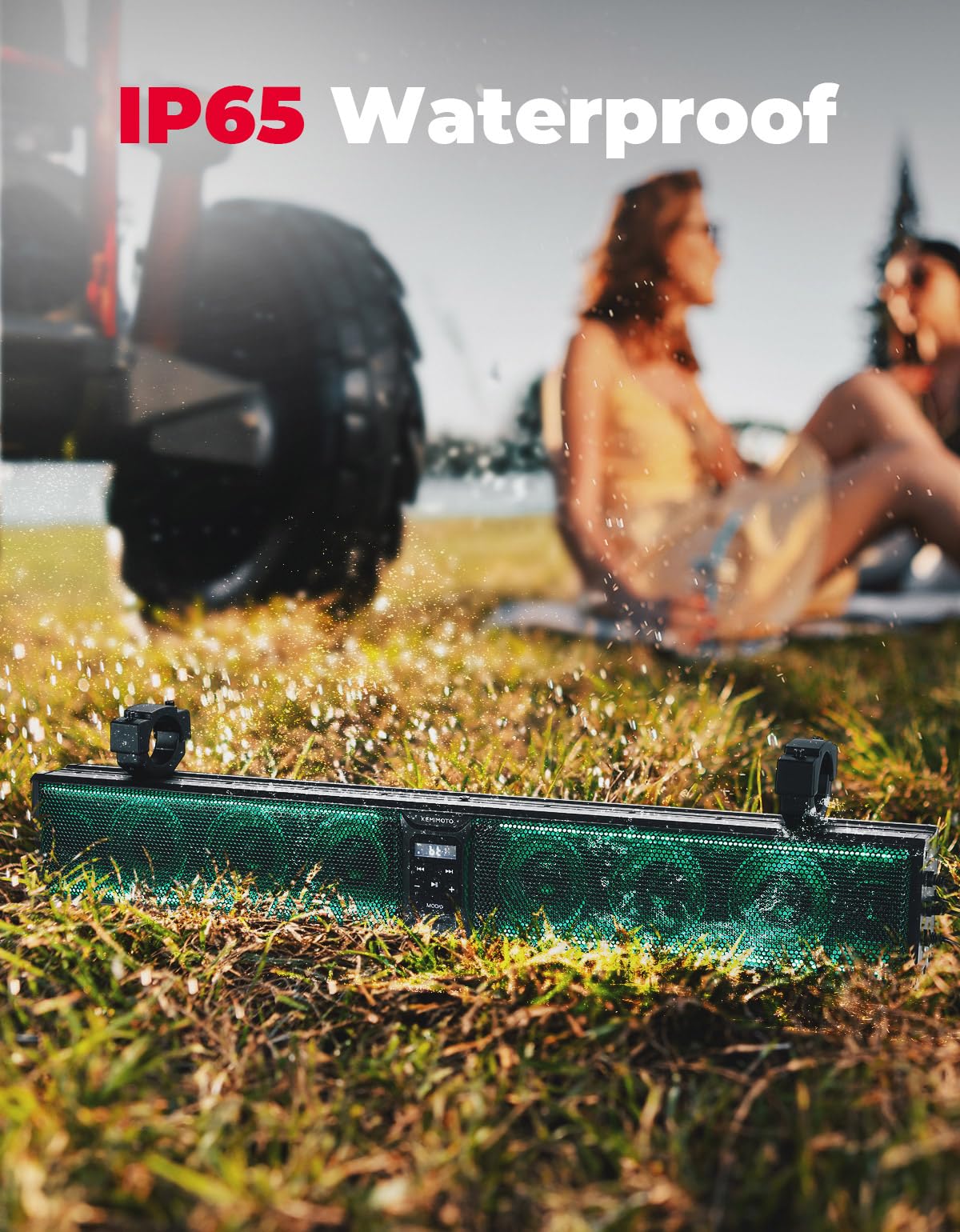 KEMIMOTO 33 inch 8 Speaker Louder UTV Sound Bar Waterproof Bluetooth, Heavy-Duty Aluminum, Music Sync Multicolor Light SXS Speakers, Soundbar for UTV Golf Cart Marine Boat with 1.75''-2.25'' Roll Bar