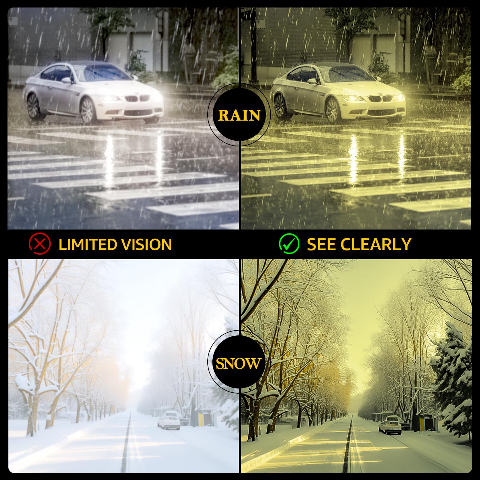 TJUTR Night Vision Driving Glasses for Women Men, Polarized Yellow Lens Anti Glare, Safety Nighttime & UV Protection TN2551