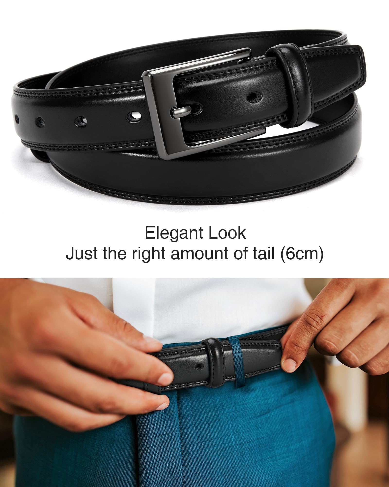 CHAOREN Mens Belts Leather - Black Belt Men 1 1/8" Mens Dress Belt - Perfect Companion to Mens Shoes