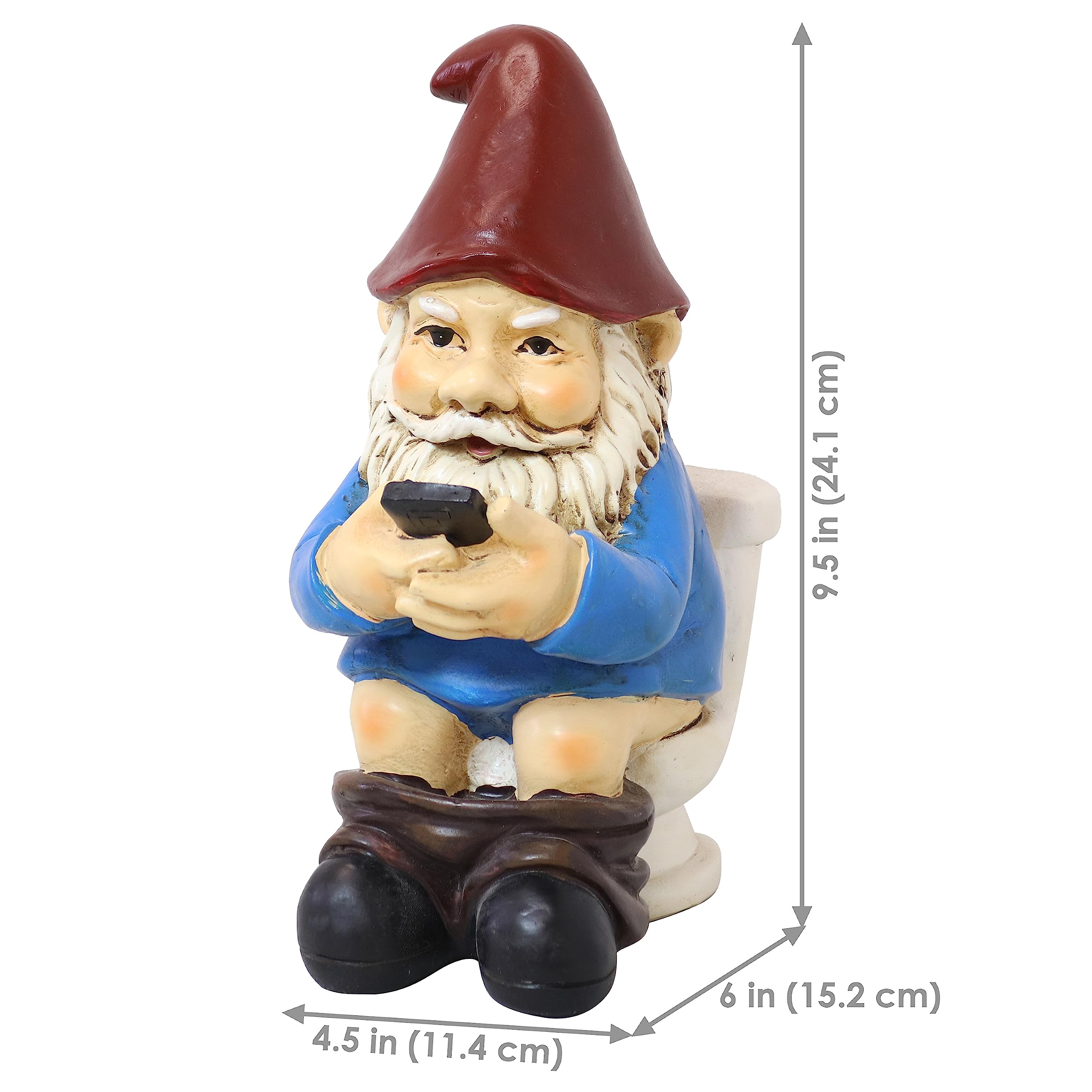 Sunnydaze 9.5-Inch Cody The Garden Gnome on The Throne Reading His Phone - Funny Lawn Decoration
