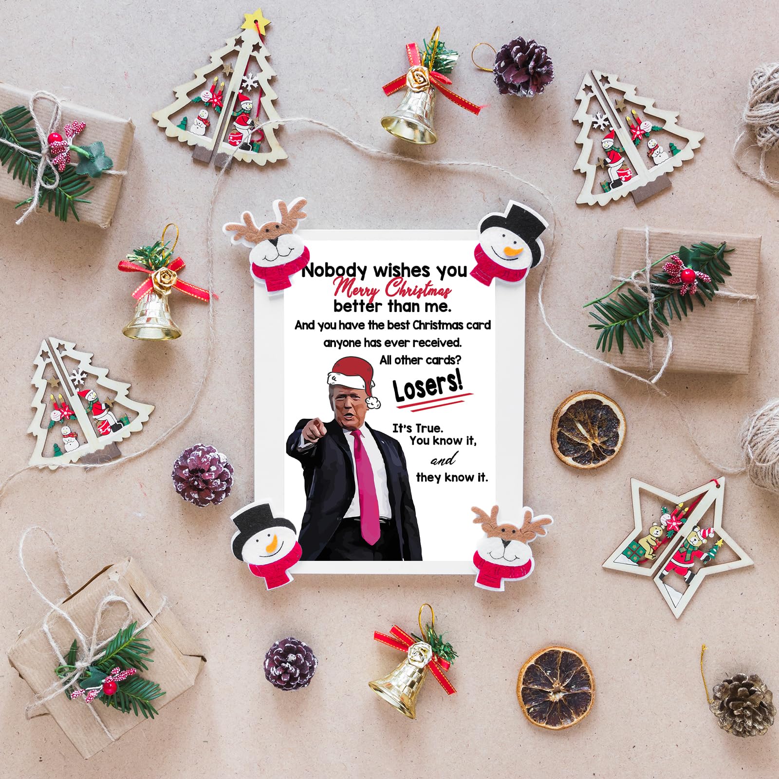 FANCYLUCKY Funny Trump Christmas Card for Wife Husband, Humor Christmas Gifts for Women Men, Happy Xmas Card for Mom Dad, Trump Themed Holiday Greeting Card for Her Him