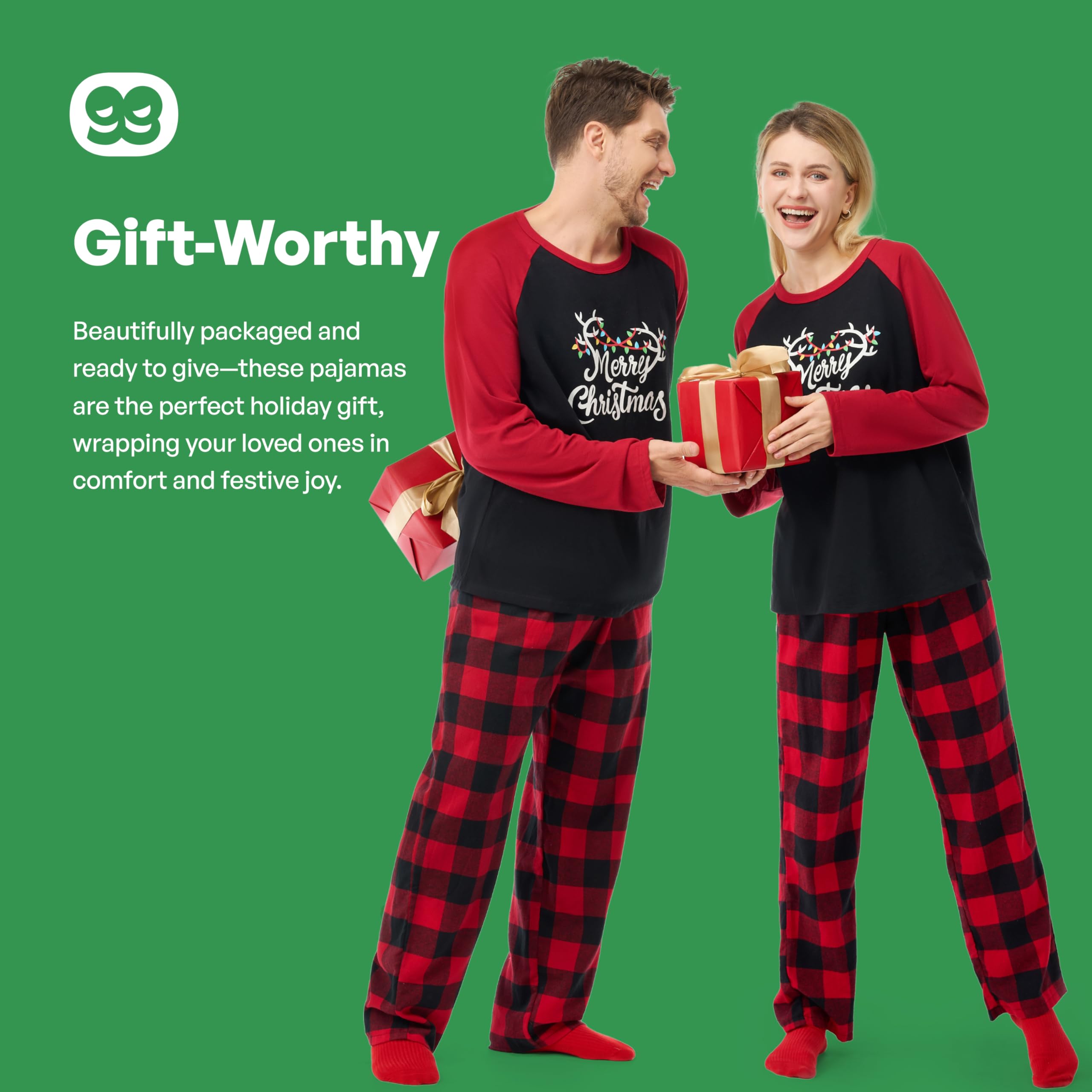 Giggling Getup Red Black Plaid Adult Womens Christmas Pajamas, Christmas Pajamas Women Set with Plaid Pajama Pants and Top, for Holiday Pajamas Party-L