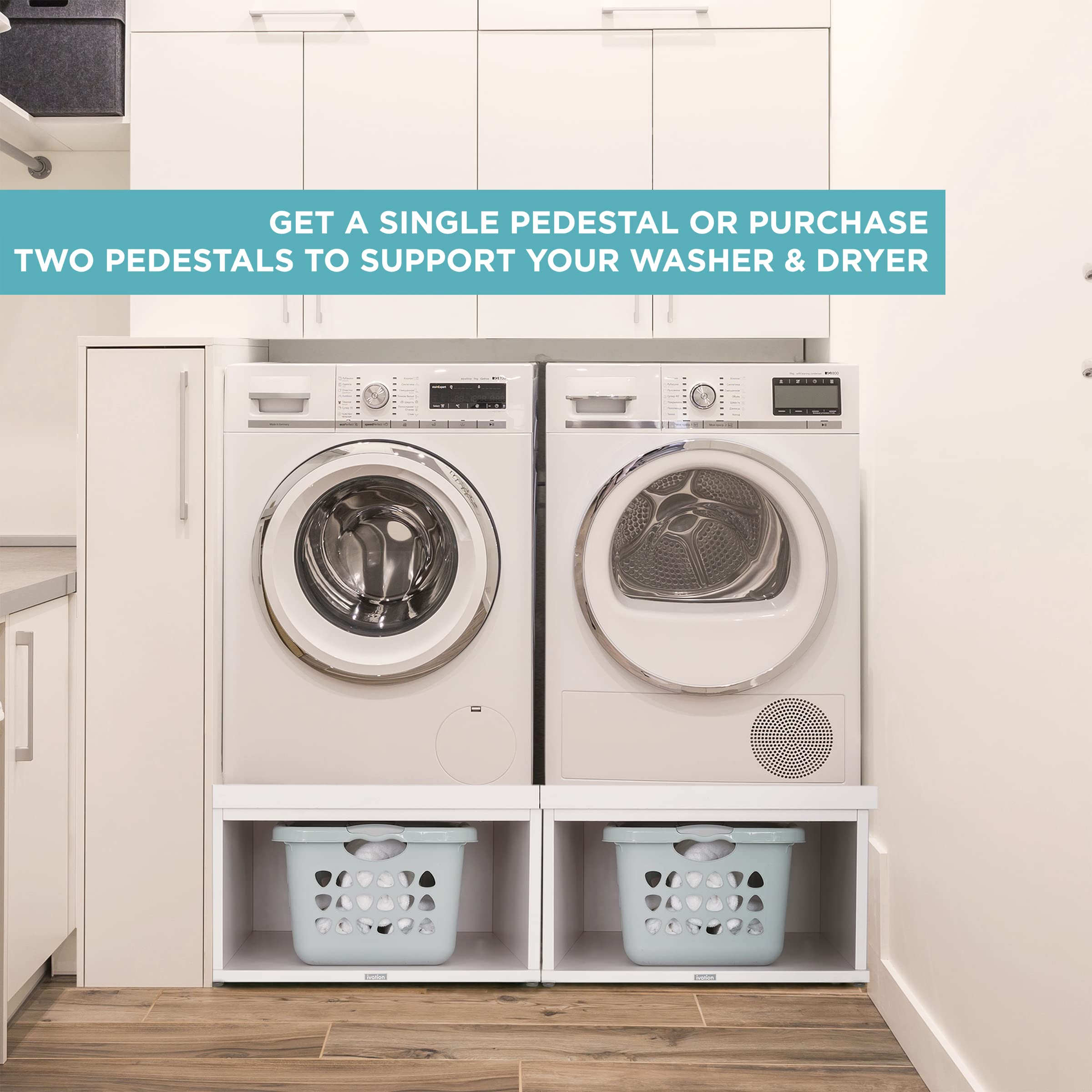 Ivation | Wooden Laundry Pedestal for Washer & Dryer, Made to Fit All Machines - Whirlpool, LG, GE, Samsung, and More, Made of Durable Solid Wood Material, 33.86” x 29.92”