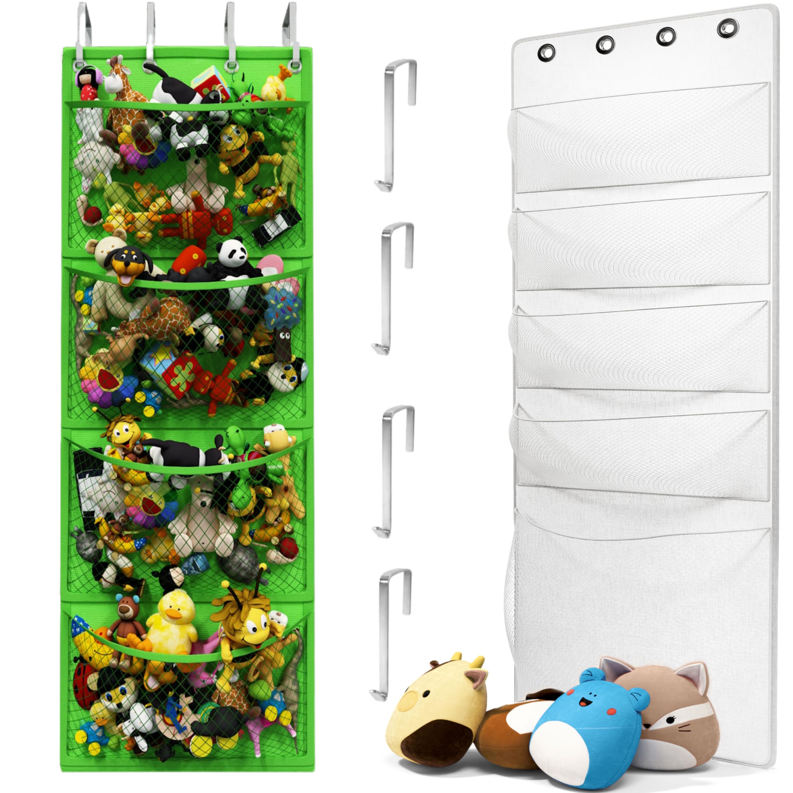 Honeyera Complete Plush & Toy Storage Bundle Green Stuffed Animal Organizer & Squishmallow Holder – Quick Install, Perfect for Small Spaces