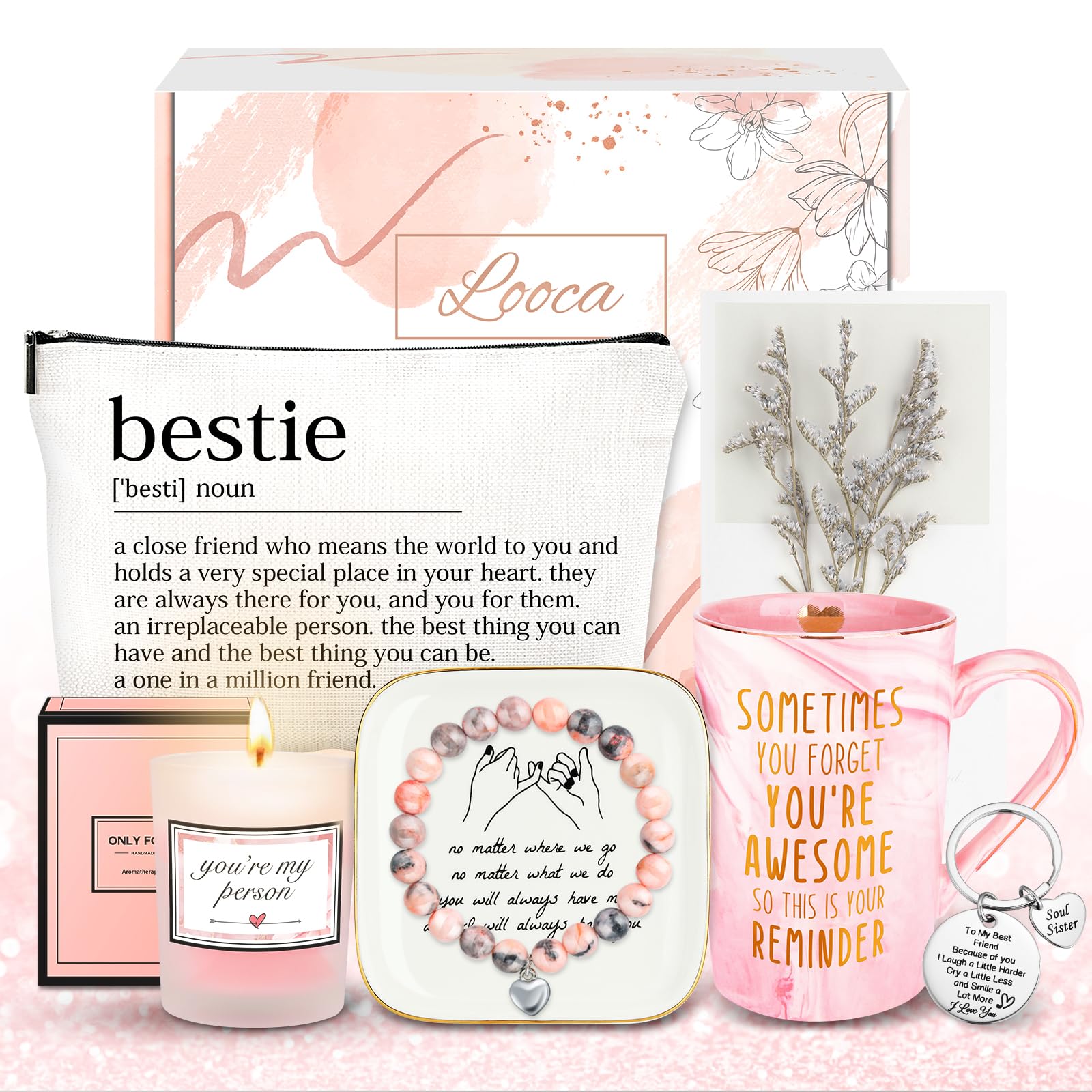 Best Friend Birthday Gifts for Women Friendship Gifts for Women Friends Unique Bestfriend Birthday Gift for Woman Bestfriend gift Ideas for Bestie BFF Soul Sister - Mug, Keychain, Candle, Bracelet