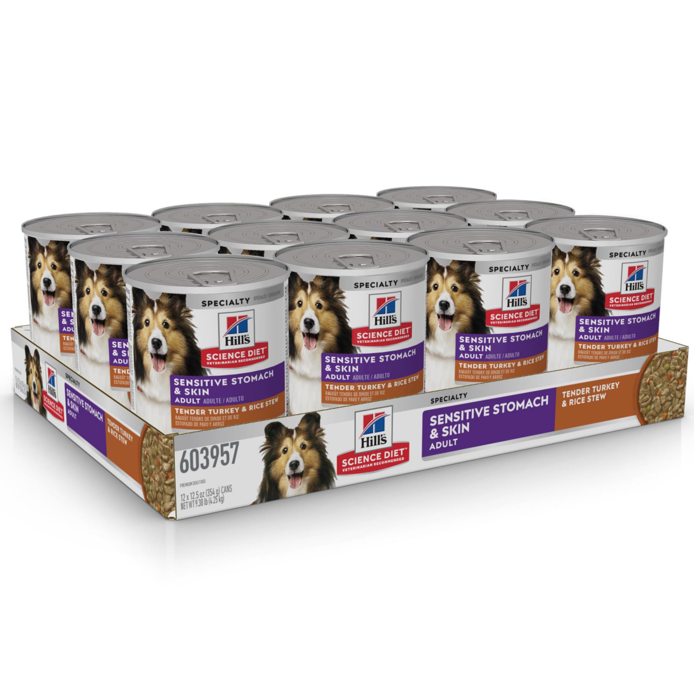 Hill's Science Diet Wet Dog Food, Adult, Sensitive Stomach & Skin, Tender Turkey & Rice Stew, 12.5 Oz Cans (Pack of 12)