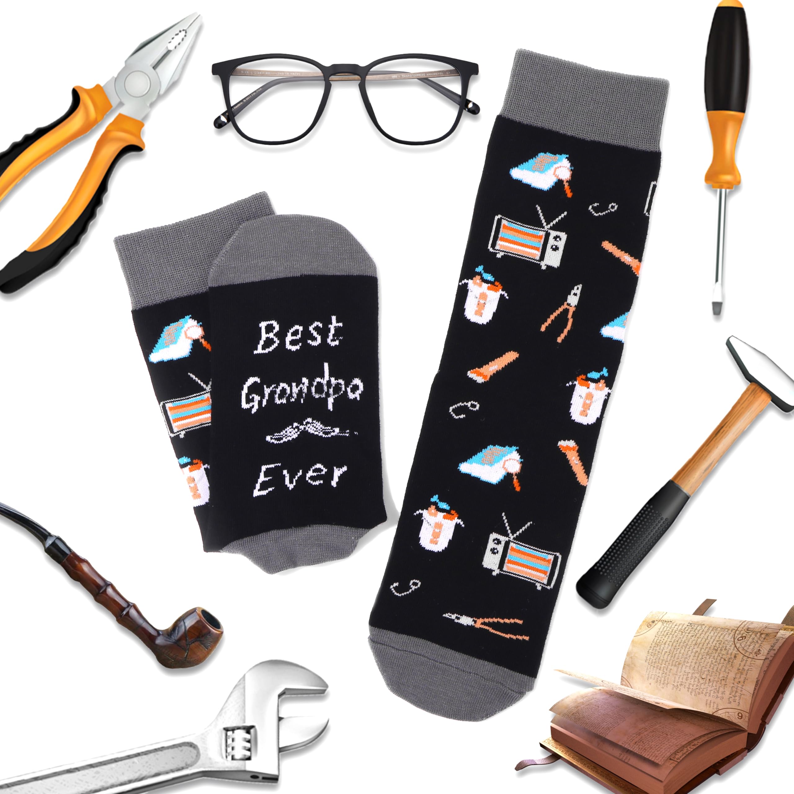 Grandpa Gifts from Granddaughter Grandson 4Pcs Gift Set Tumbler Socks Keychain Acrylic Table Decoration Unique Birthday Gift Ideas for Grandfather New Grandpa