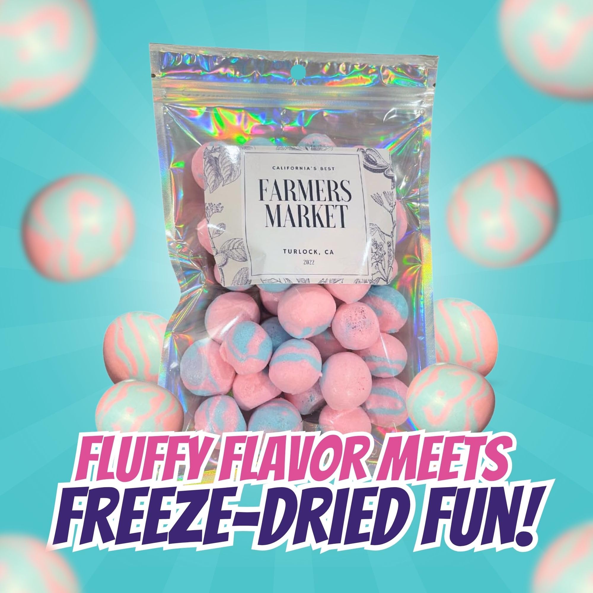 Farmers Market Cotton Candy Taffy - Blue And Pink, Freeze-Dried Freshness, Fluffy, Soft Texture - Whipped Cotton Candy Taffy, (2 oz)