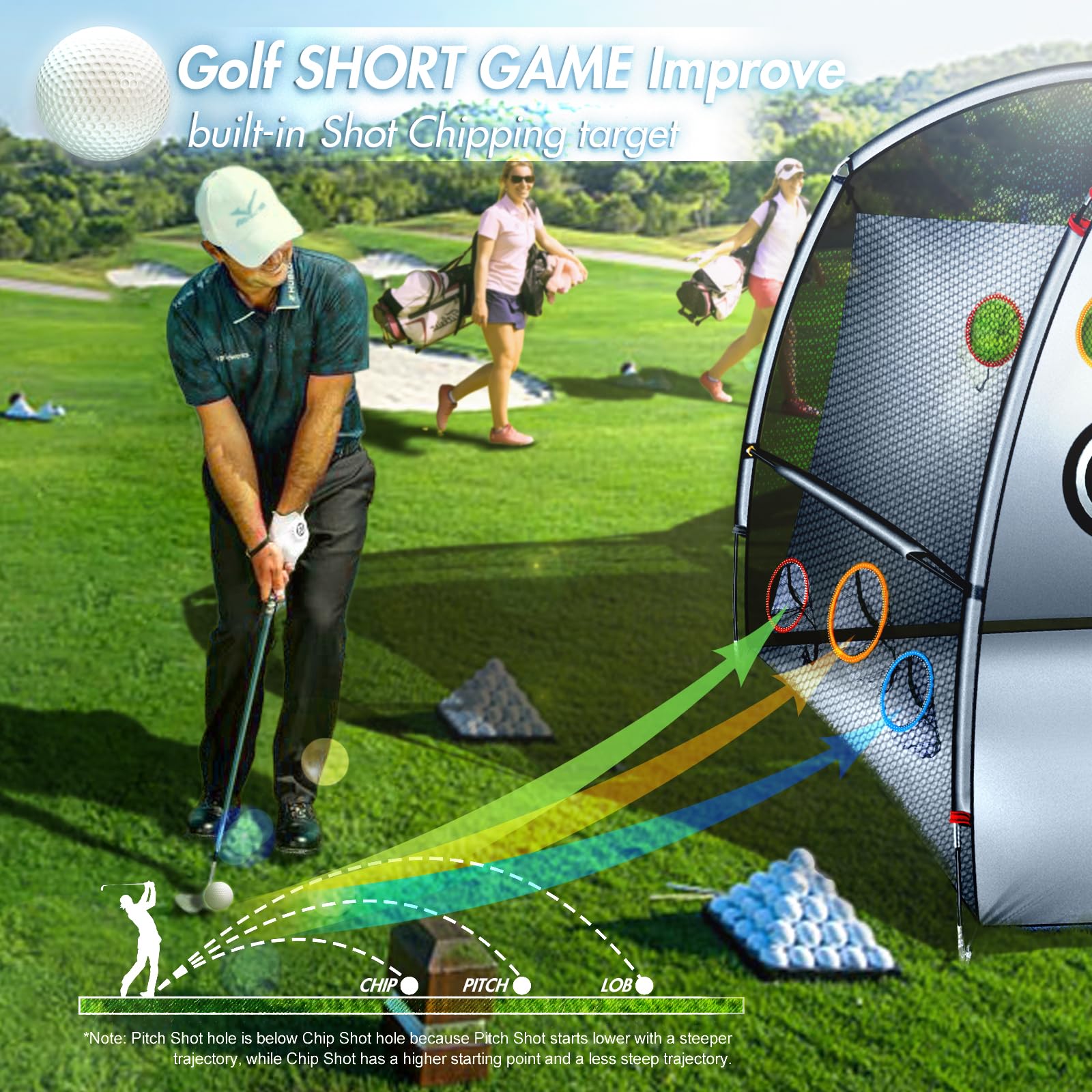 Golf Practice Net,2-in-1 Golf net,Golf Hitting Aids Nets for Backyard Driving Chipping, Home Golf Swing Training with Targets /1 Golf Mat / 12 Golf Balls / 1 Golf Tees/Bag - Men Indoor Outdoor Sports…
