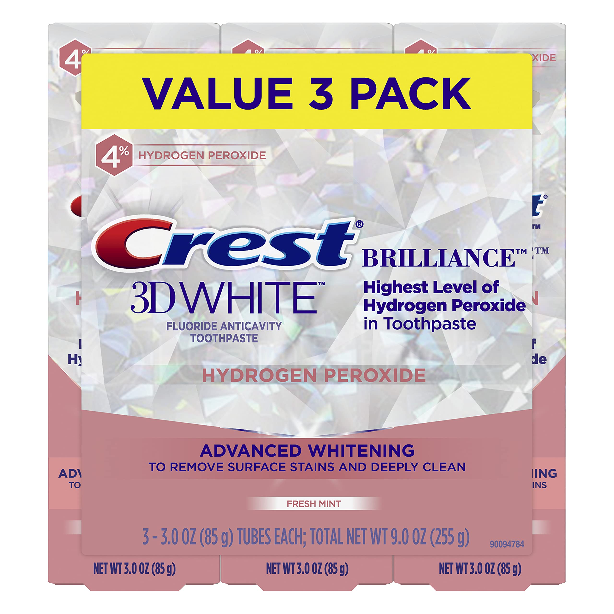 Crest 3D White Brilliance Hydrogen Peroxide Toothpaste with Fluoride,3 Ounce (Pack of 3)