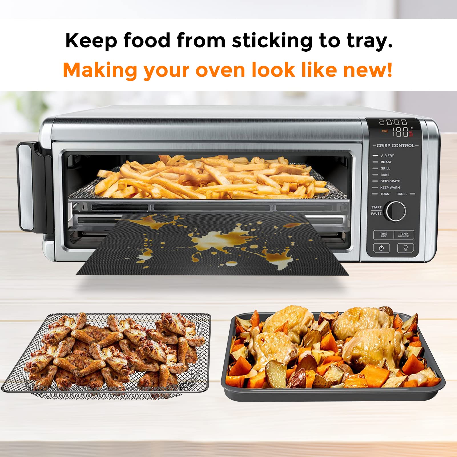 Cowbright 3Pcs Air Fryer Liners, Non-stick Baking Mat for Ninja Foodi SP101 & SP201 Air Fry Oven