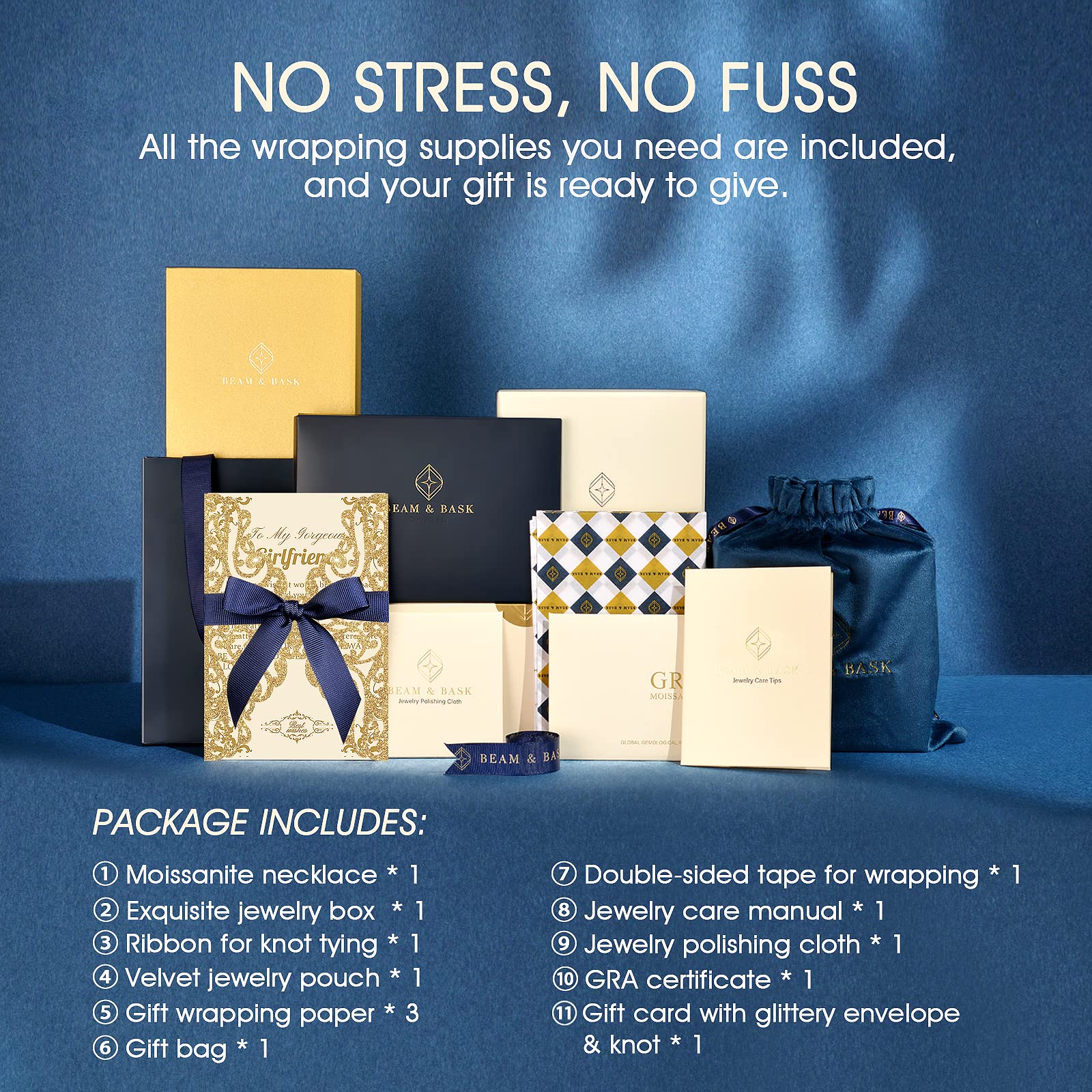 Beam & Bask Necklace Gifts for Girlfriend 2 Carat Moissanite Necklaces for Women Valentine's Day I Love You Gifts for Her Birthday Anniversary Jewelry Gift for Girlfriend