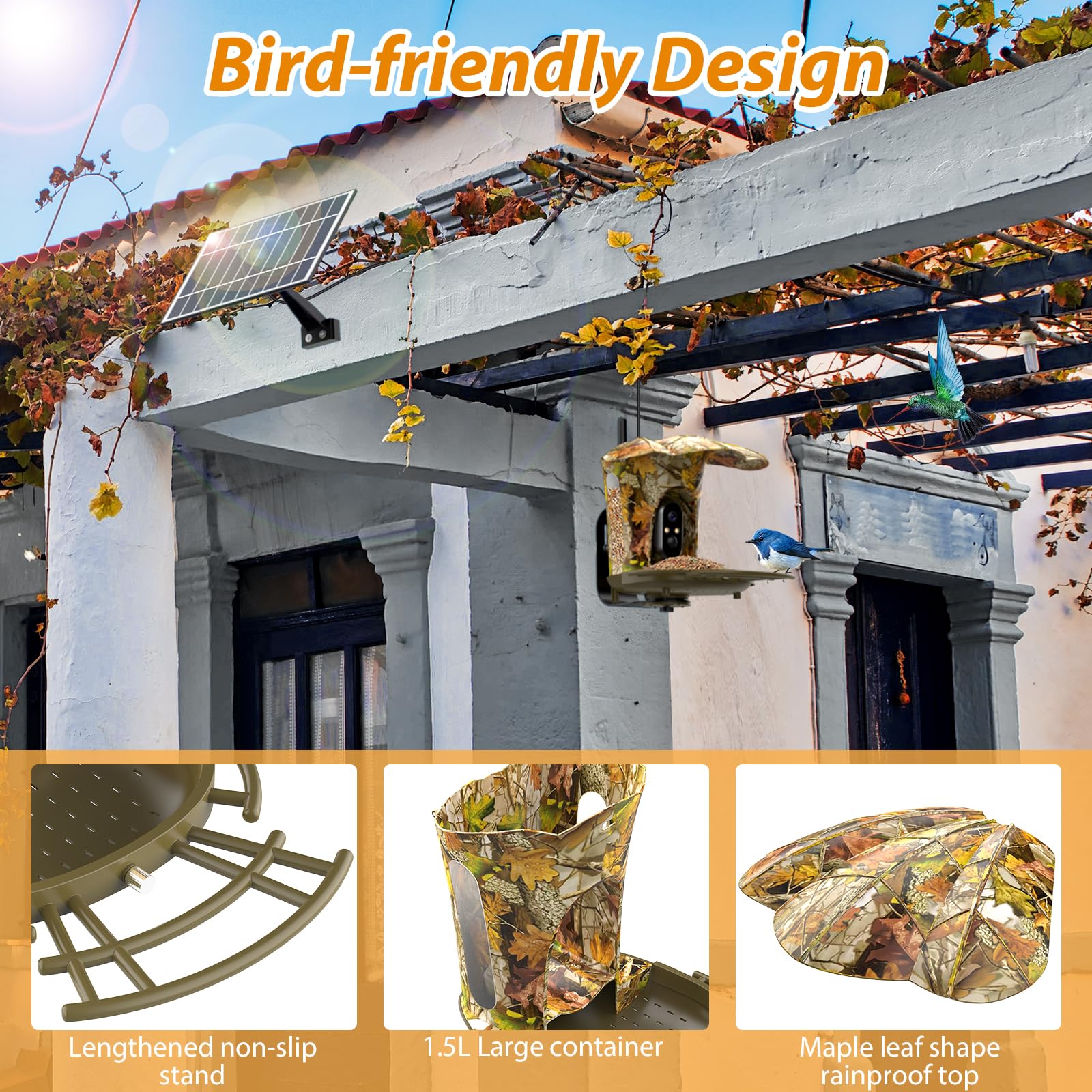 Lollyes Smart Bird Feeder Camera Outdoor, Instant Notification with Solar Panel, Bird Feeder Camera with AI Recognition, Bird Watching Gift for Bird Lovers