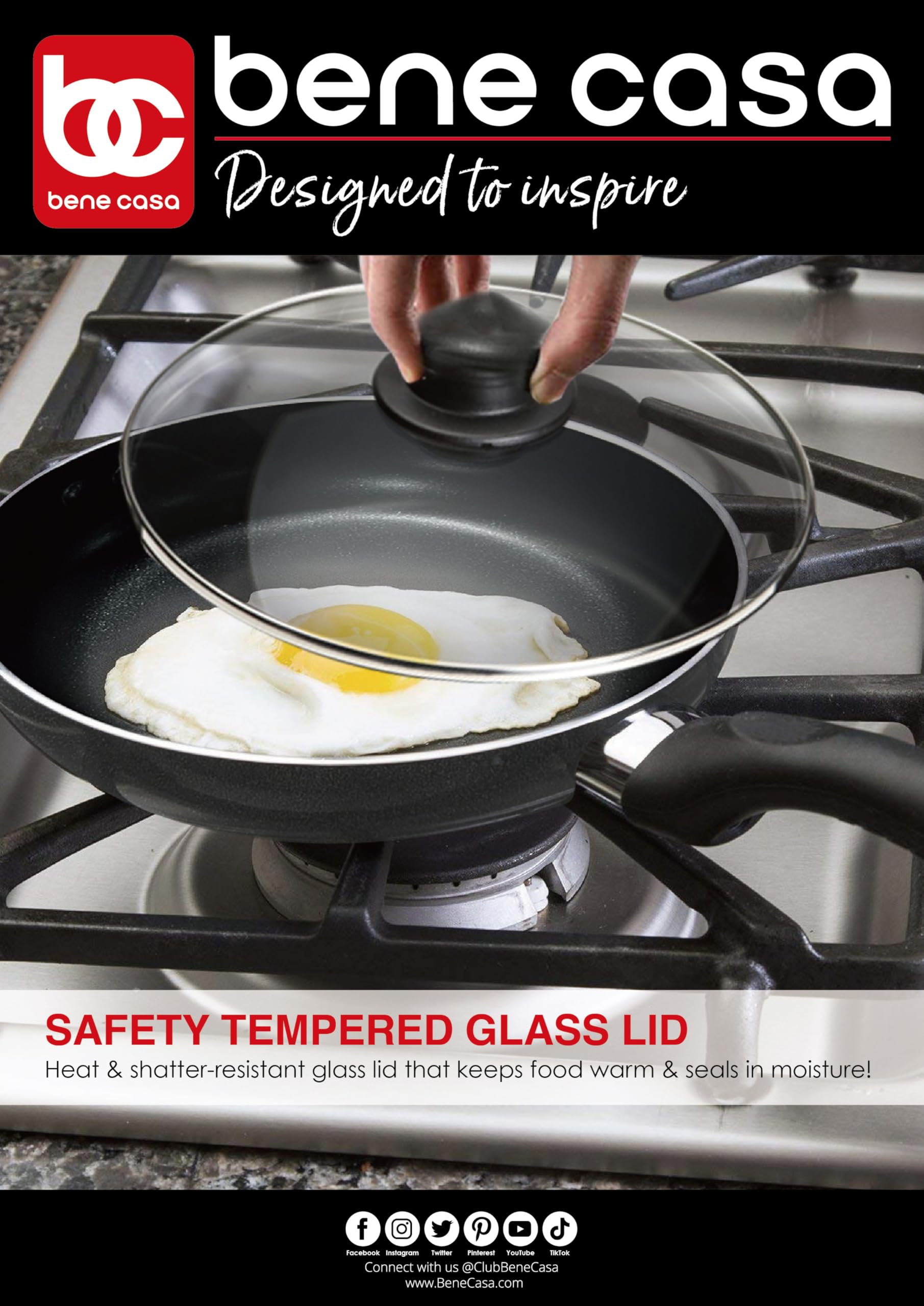 Bene Casa - Black Nonstick Aluminum Frying Pan with Glass Lid (6") - Dishwasher Safe for Easy Cleaning