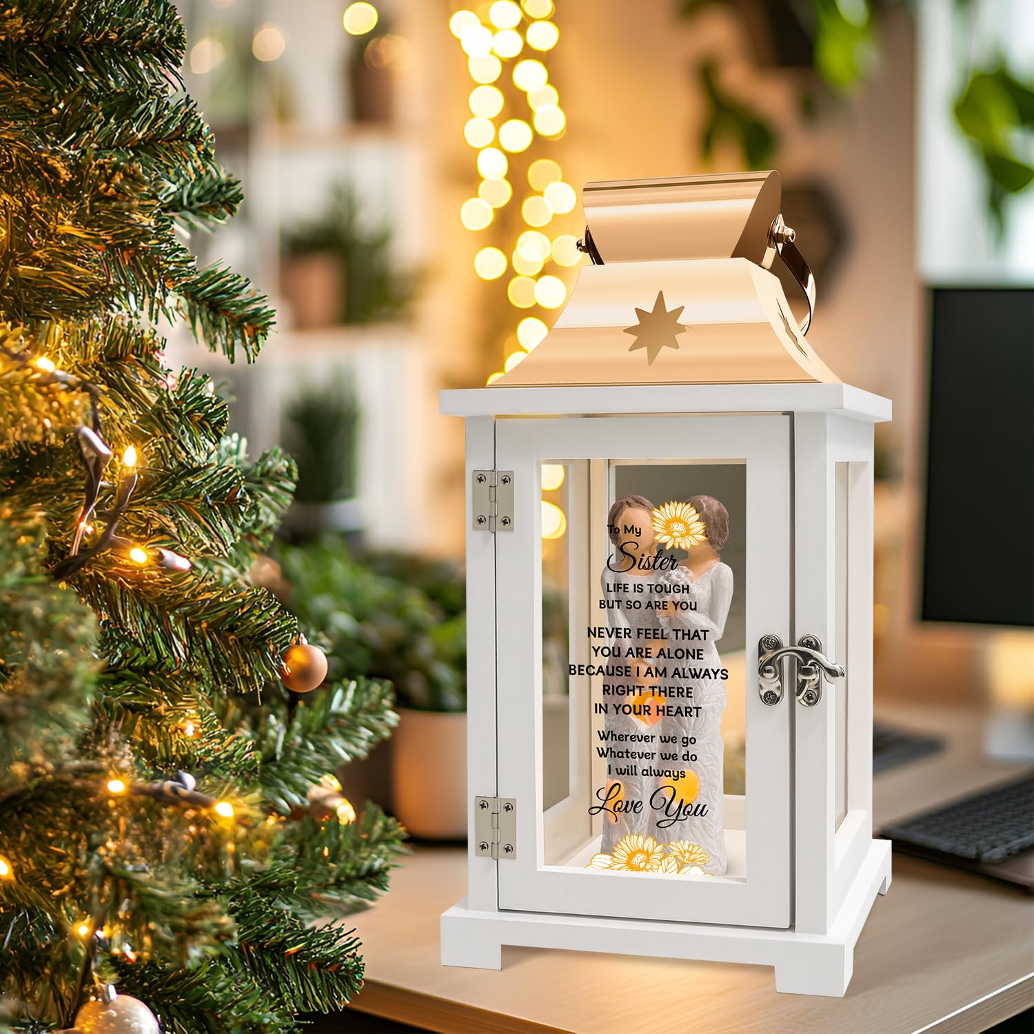 Homazing Sister Gifts Lantern - Unique Sister Gifts from Sister, Birthday Gifts for Sister Best Sister Gift Ideas for Mothers Day Christmas Thanksgiving Sisters Figurine Lantern Gifts from Sister