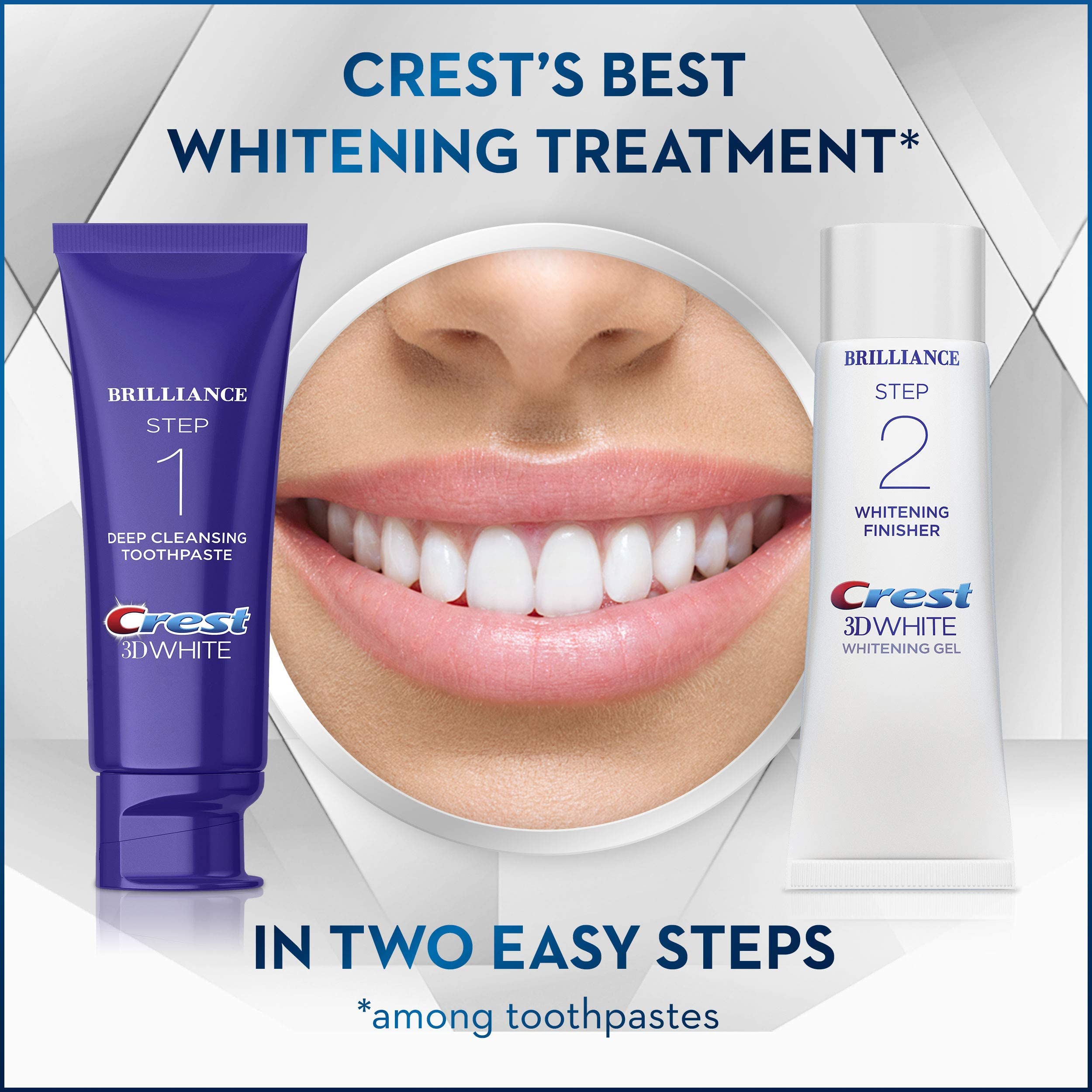 Crest 3D White Brilliance 2 Step Kit, Crest 3D White Toothpaste, Deep Clean Toothpaste (4oz) + Teeth Whitening Gel (2.3oz)