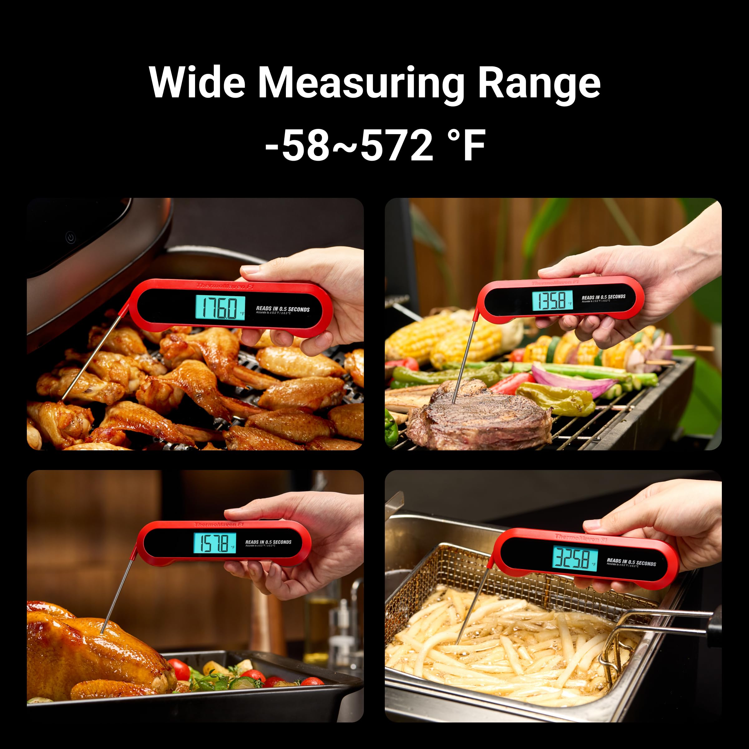 Professional 3X Faster 0.5sec Instant Read Meat Thermometer Digital, High Accuracy ±0.5°F, IP67 Waterproof, Auto Wake/Sleep & Rotate Display, NSF & NIST Certified, Backlight Fry Oil Candy Thermometer