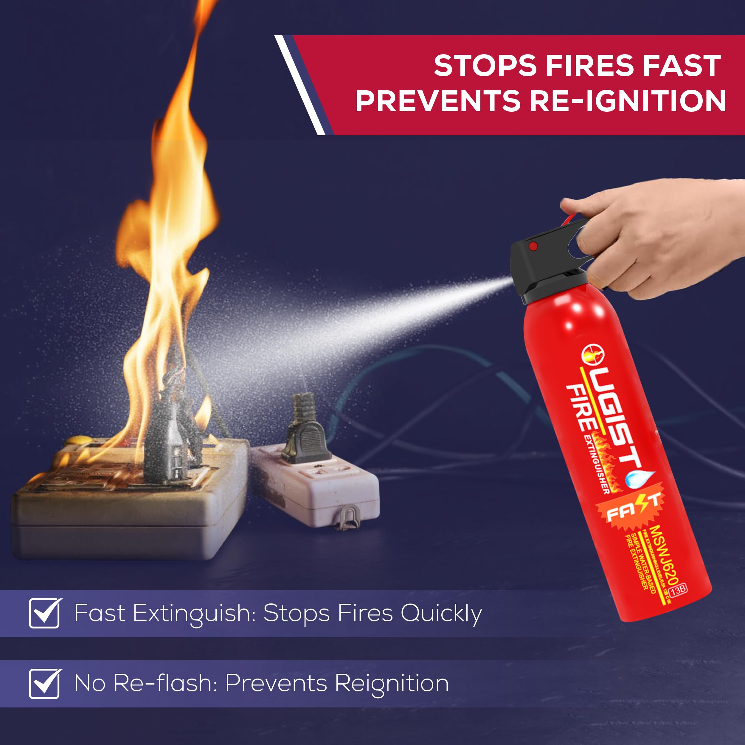 Ougist Fire Extinguisher for Home 620ml 4 Count,Can Prevent Re-lgnition,Best Suitable for Vehicle The House Car Truck Boat Kitchen Water-Based Fire Extinquishers