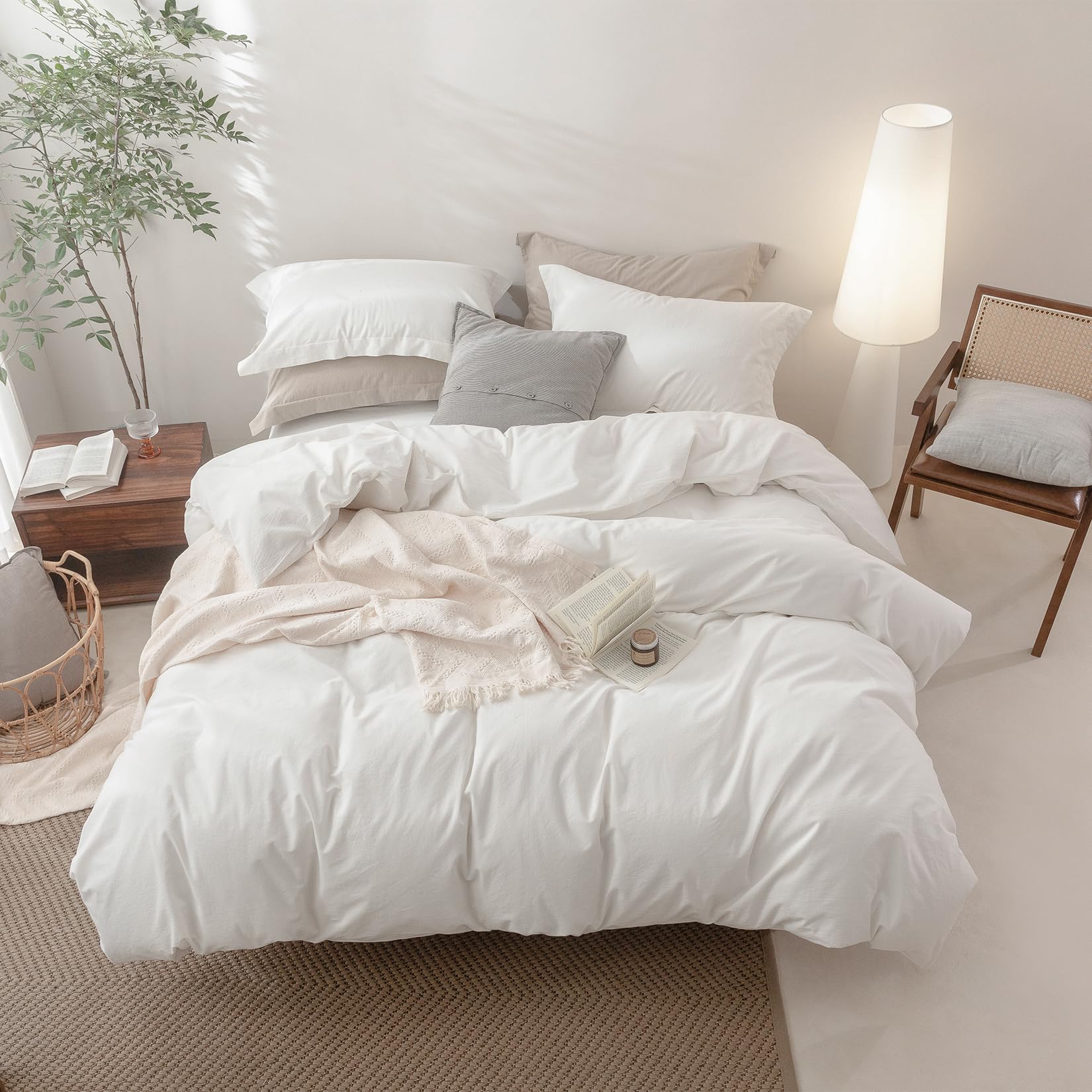 BDEAR Linen Feel Off White Duvet Cover Twin Size 90'' L x 68'' W, 100% Washed Cotton Duvet Cover with Zipper Closure Plus 1 Pillowcase, Cozy and Breathable
