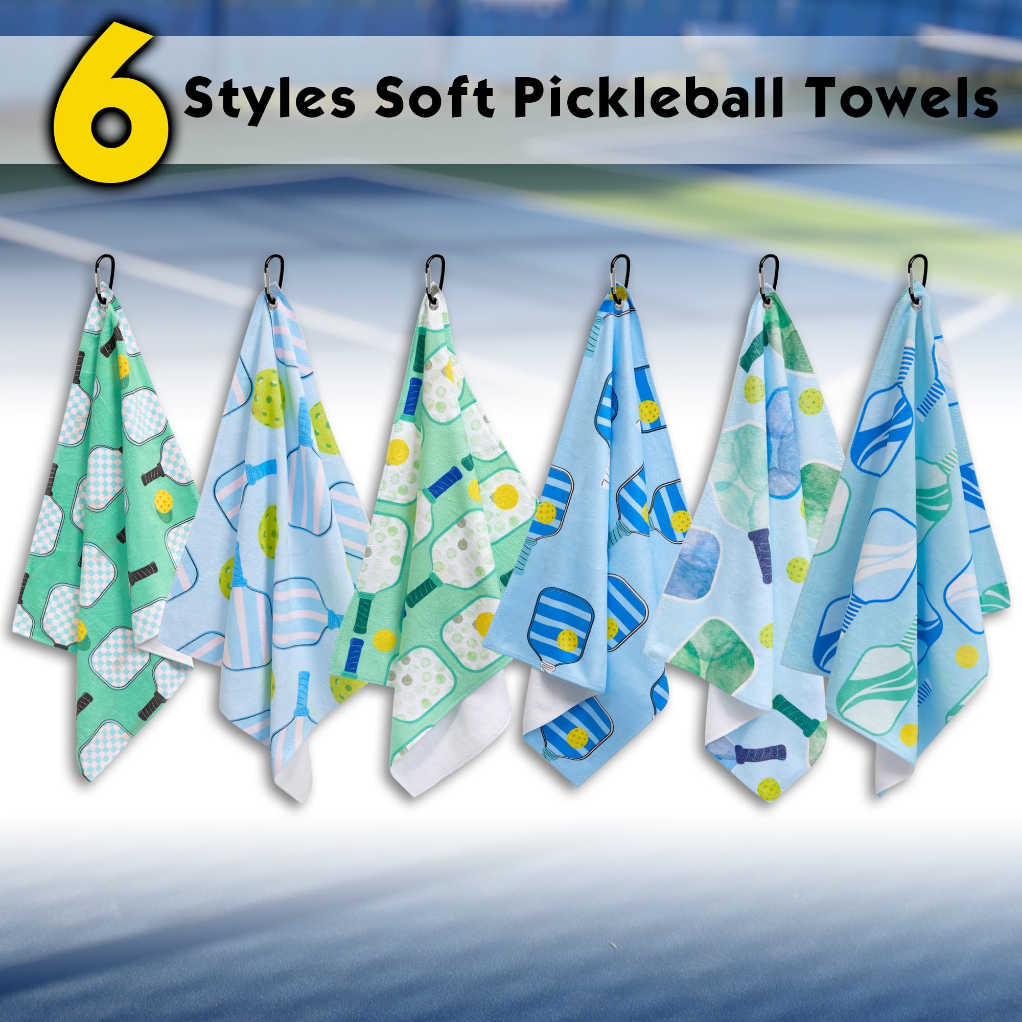 Retrora 6 Pcs Soft Pickleball Towel 15 x 17 Inch Absorbent Fast Drying Pickleball Towels for Women Sweat Funny Pickleball Gifts for Men Women Hand Towel with Clip Pickleball Accessories