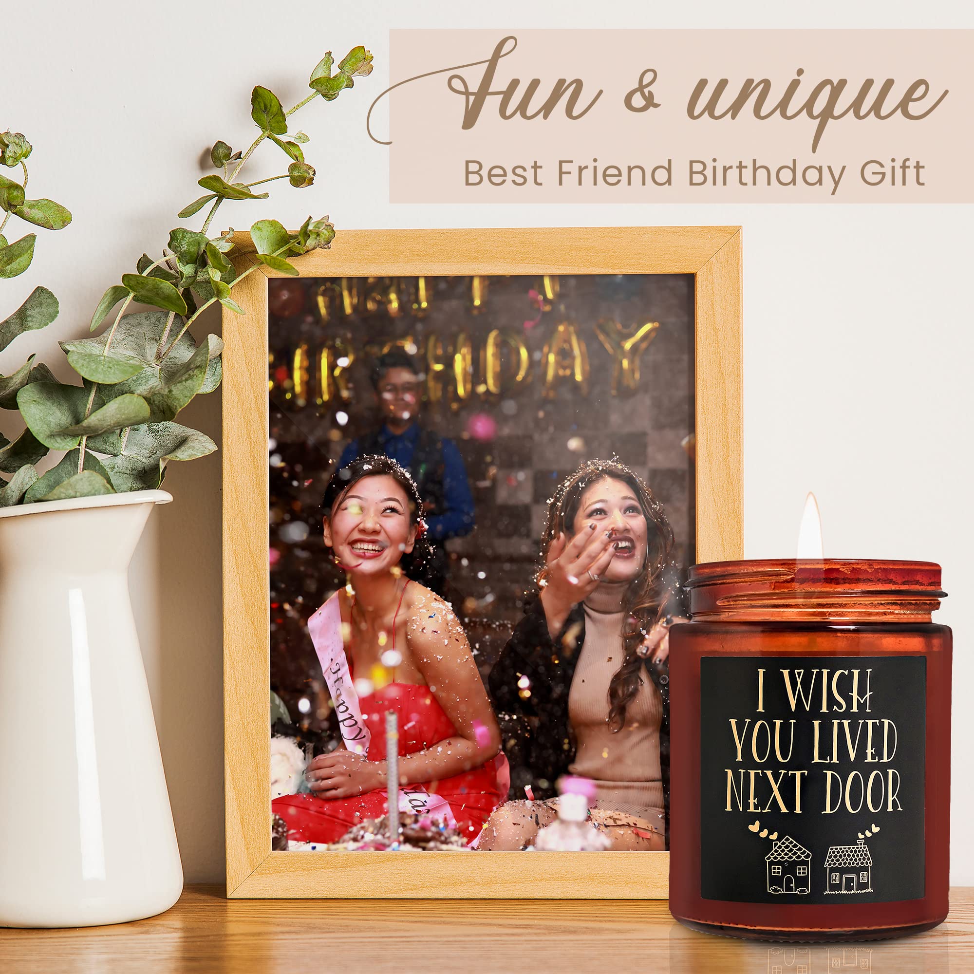 Briojoy Gifts for Women - I Wish You Lived Next Door Candle - Fun Birthday, Friendship Gift for Her - Gifts for Sister Mom Girlfriend Men Coworker - Best Friend, Bestie Presents - Jasmine Soy Candle