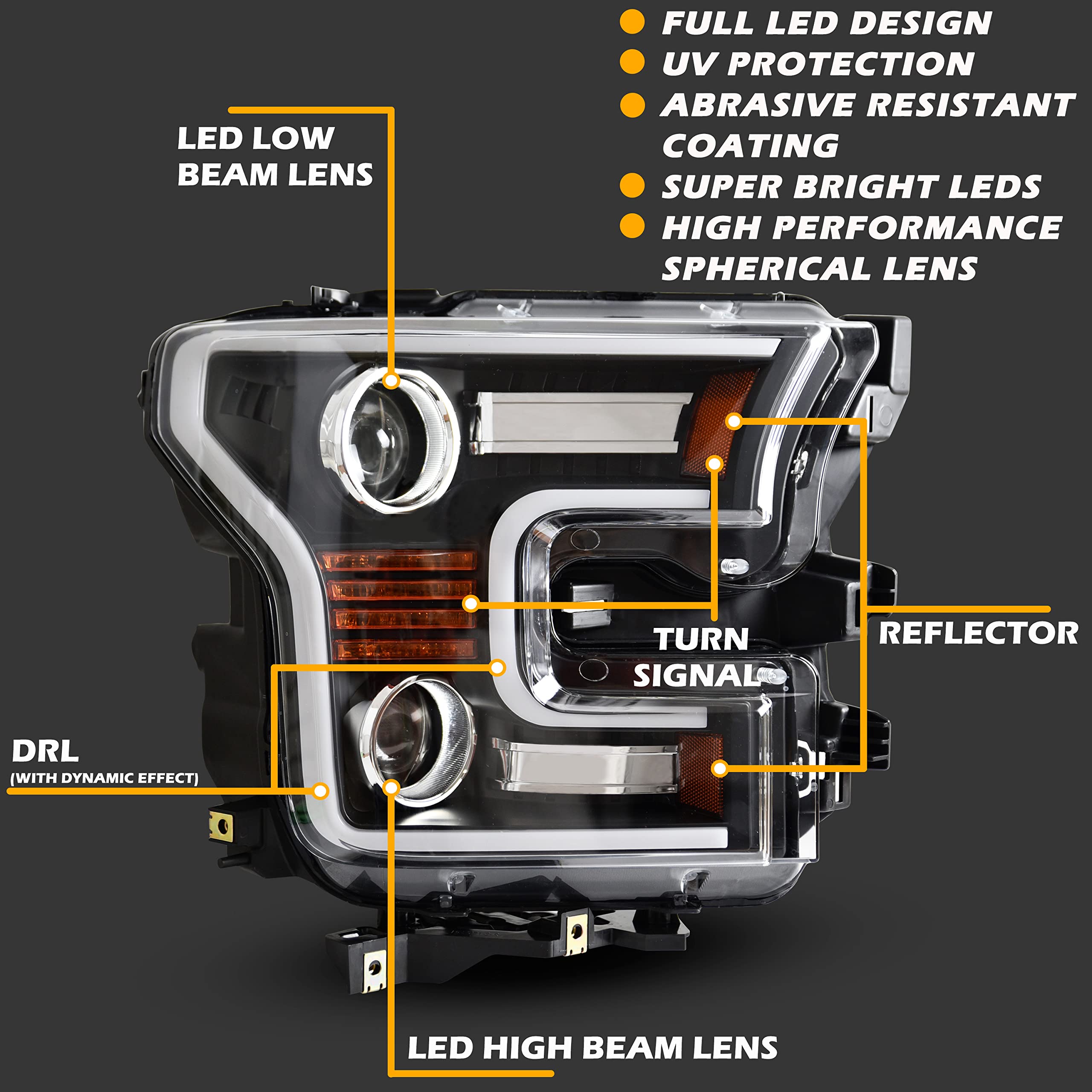 POKIAUTO Full LED Headlights for F150 15-17, DOT Approved LED Headlights Assembly with Switchback DRL Dynamic Animation Sequential Turn Signal for Ford F-150 2015-2017 (2PCS)