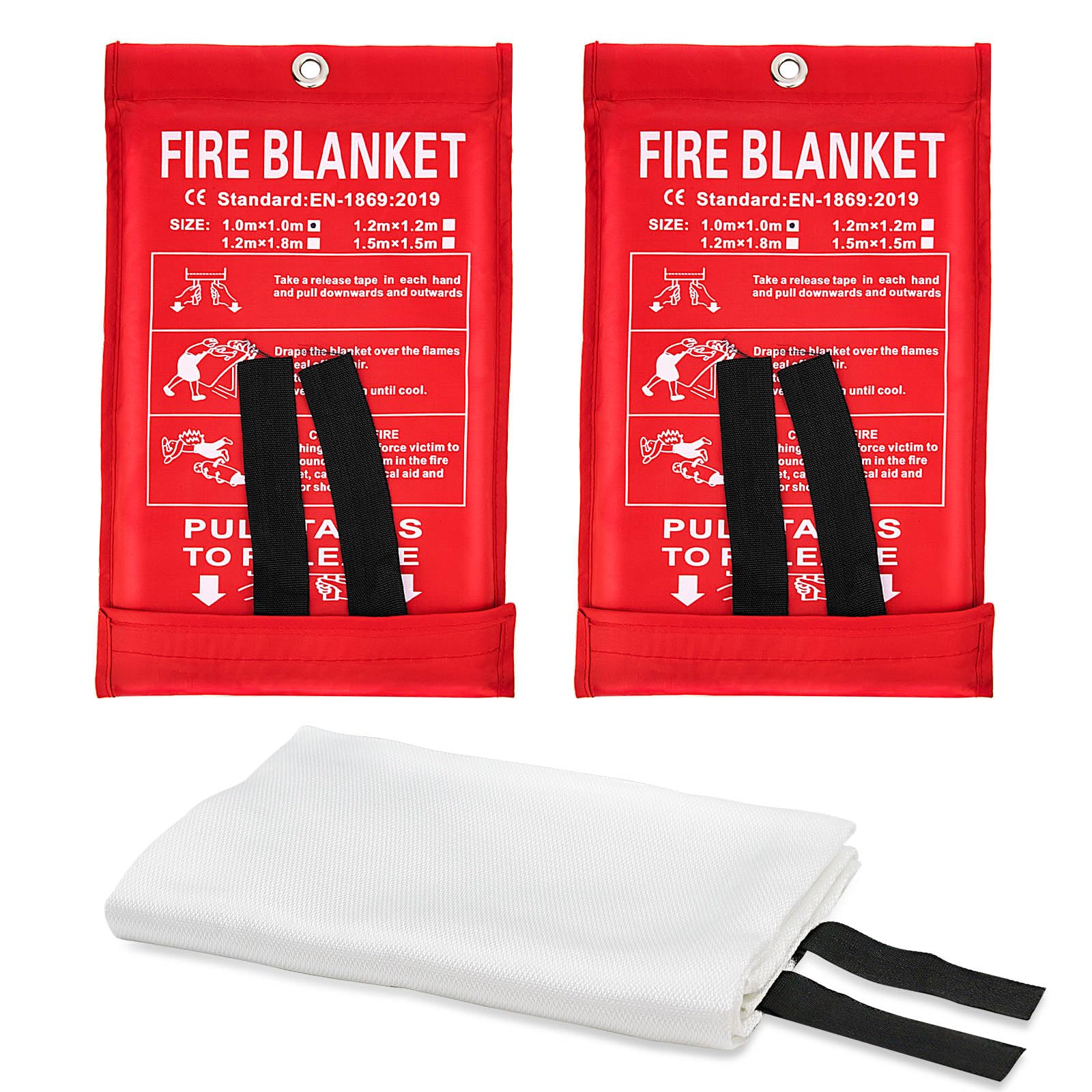 JT JUSTIME Fire Blanket Emergency for Home Kitchen, Fiberglass Fire Suppression Blanket for School, Fireplace, Outdoor Grill, Car, Office, Warehouse (2 Pack)