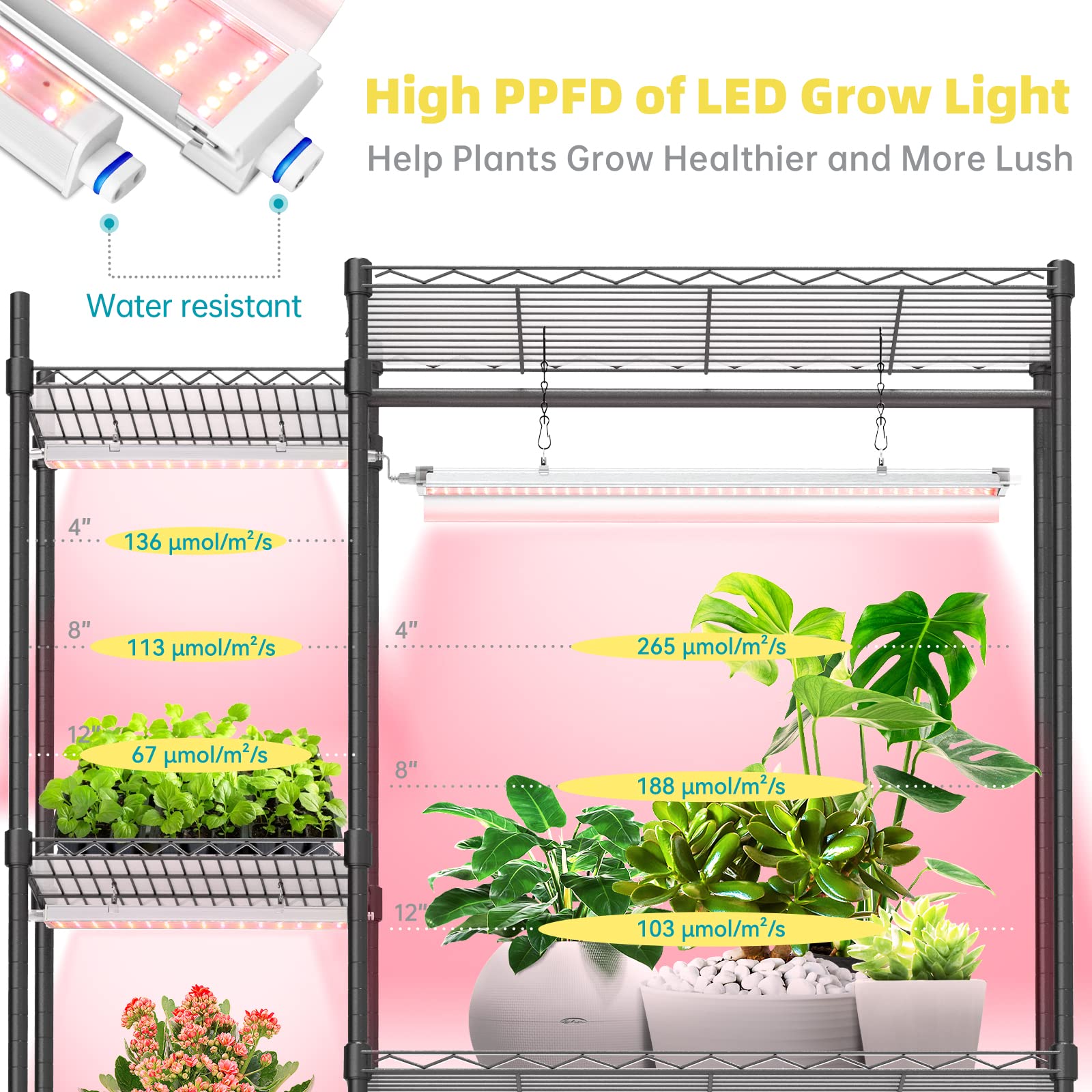 Bstrip Plant Shelf with Grow Lights, Grow Light Shelf with 78W T5 Full Spectrum Grow Light , Plant Stand with Grow Light , Color Change Plant Light with Timer (41.4" L x 13.8" W x 63" H)