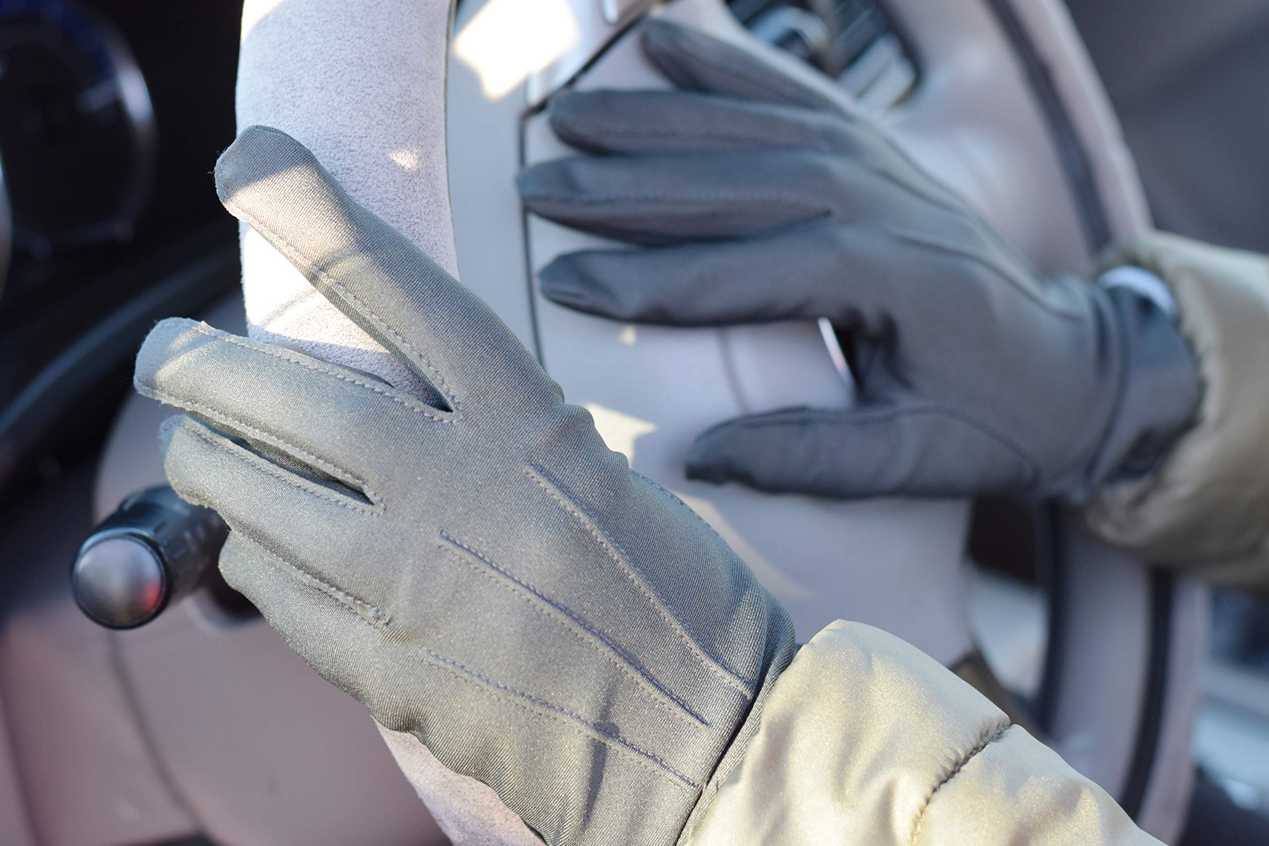 Isotoner Women's Spandex Cold Weather Stretch Gloves - Winter smarTouch Driving Gloves with smartDri Water Repellant - Faux Leather Grip, Black