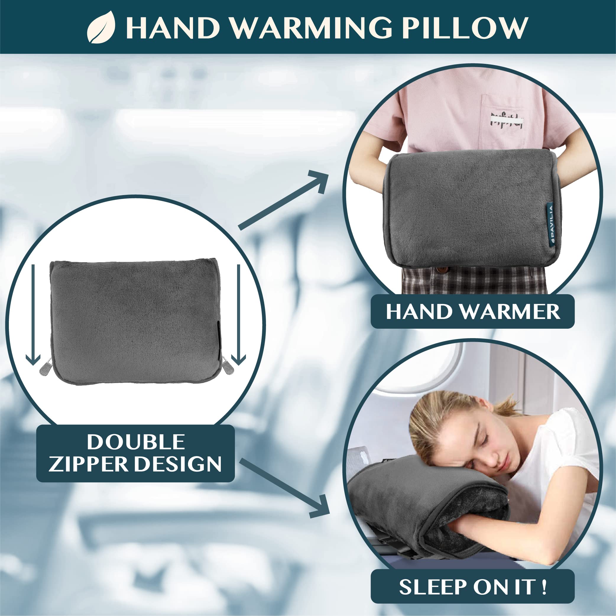 PAVILIA Travel Blanket Pillow, Soft Airplane Blanket 2-in-1 Combo Set, Plane Blanket Compact Packable, Flight Essentials Car Pillow, Travelers Gifts Accessories, Luggage Backpack Strap, 60x43 Gray