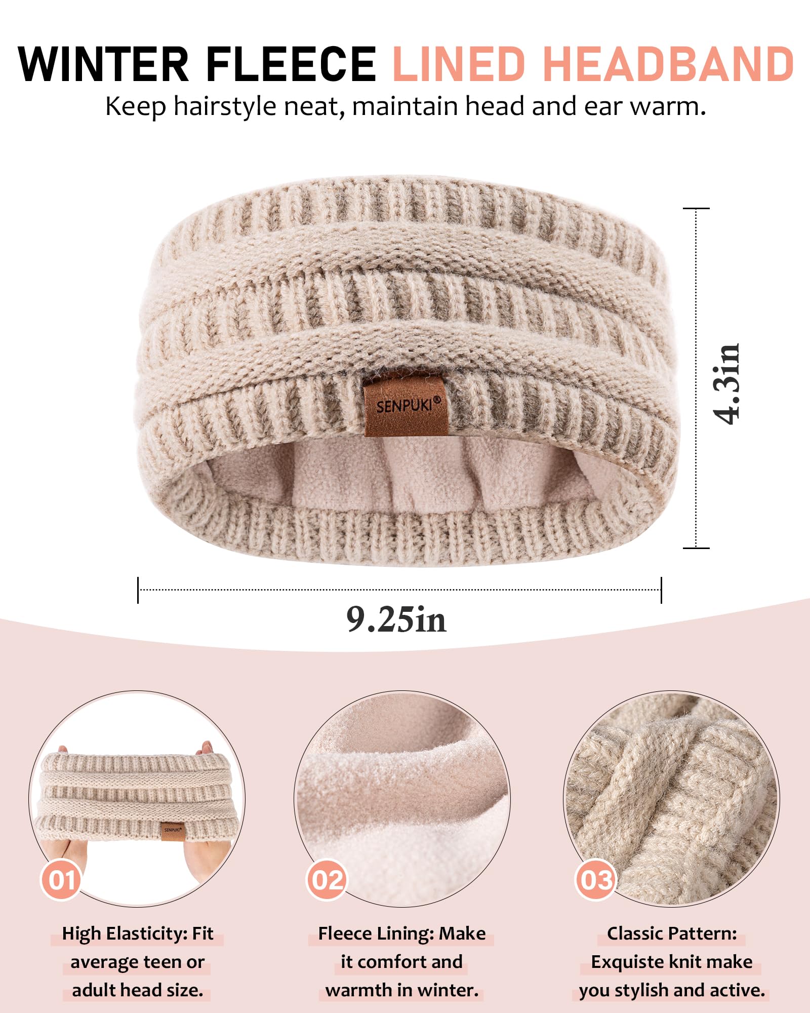 Womens Winter Beanie Hat Scarf Gloves Headband Set, Slouchy Beanie Ear Warmer with Fleece Lined Thick Knit Neck Scarf Touchscreen Gloves, 4 Piece Fashionable Warm Gift Set for Cold Weather(Oatmeal)