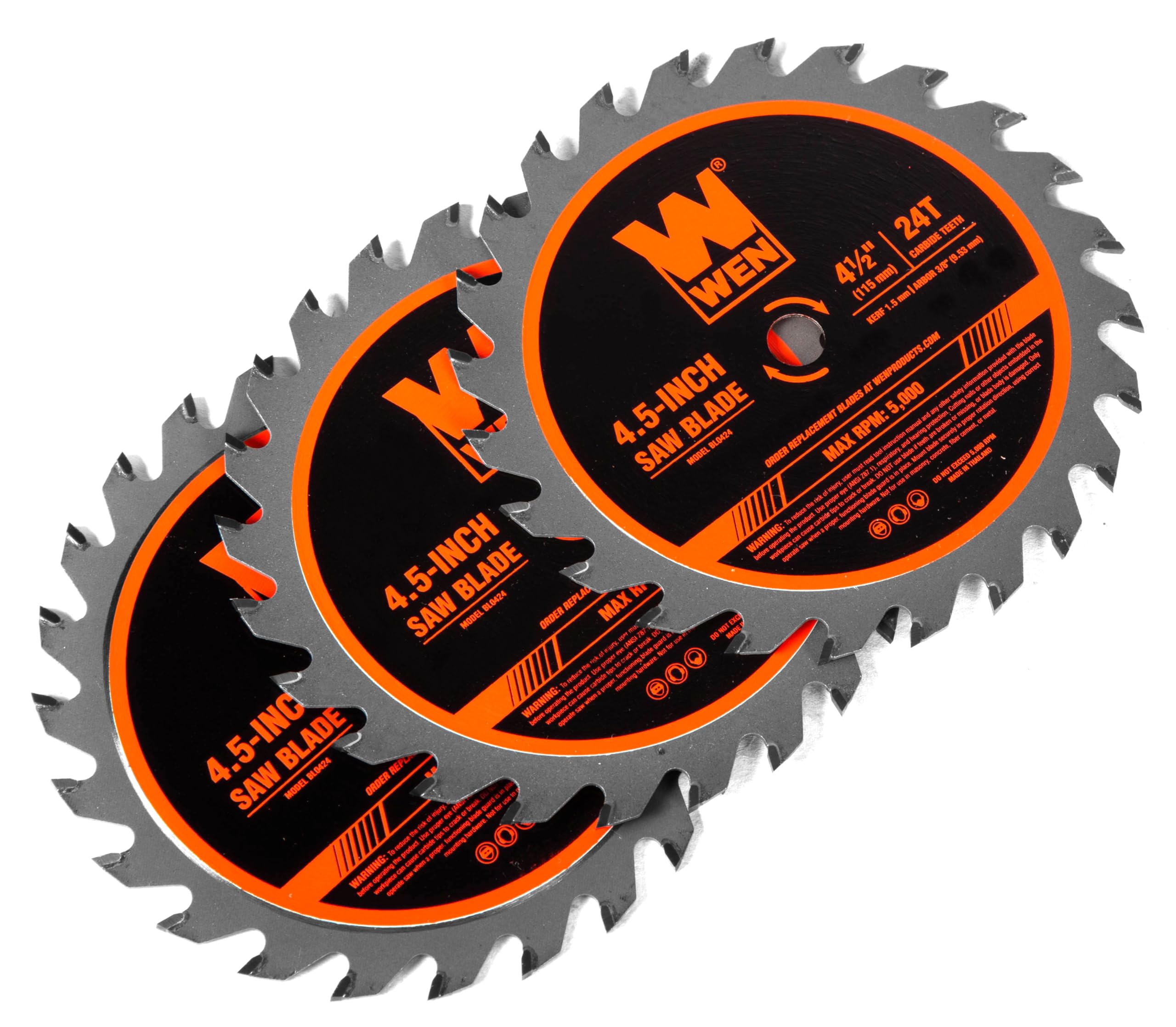 WEN 4-1/2-Inch 24-Tooth Woodworking Saw Blade for Compact and Mini Circular Saws, Three Pack (BL0424)
