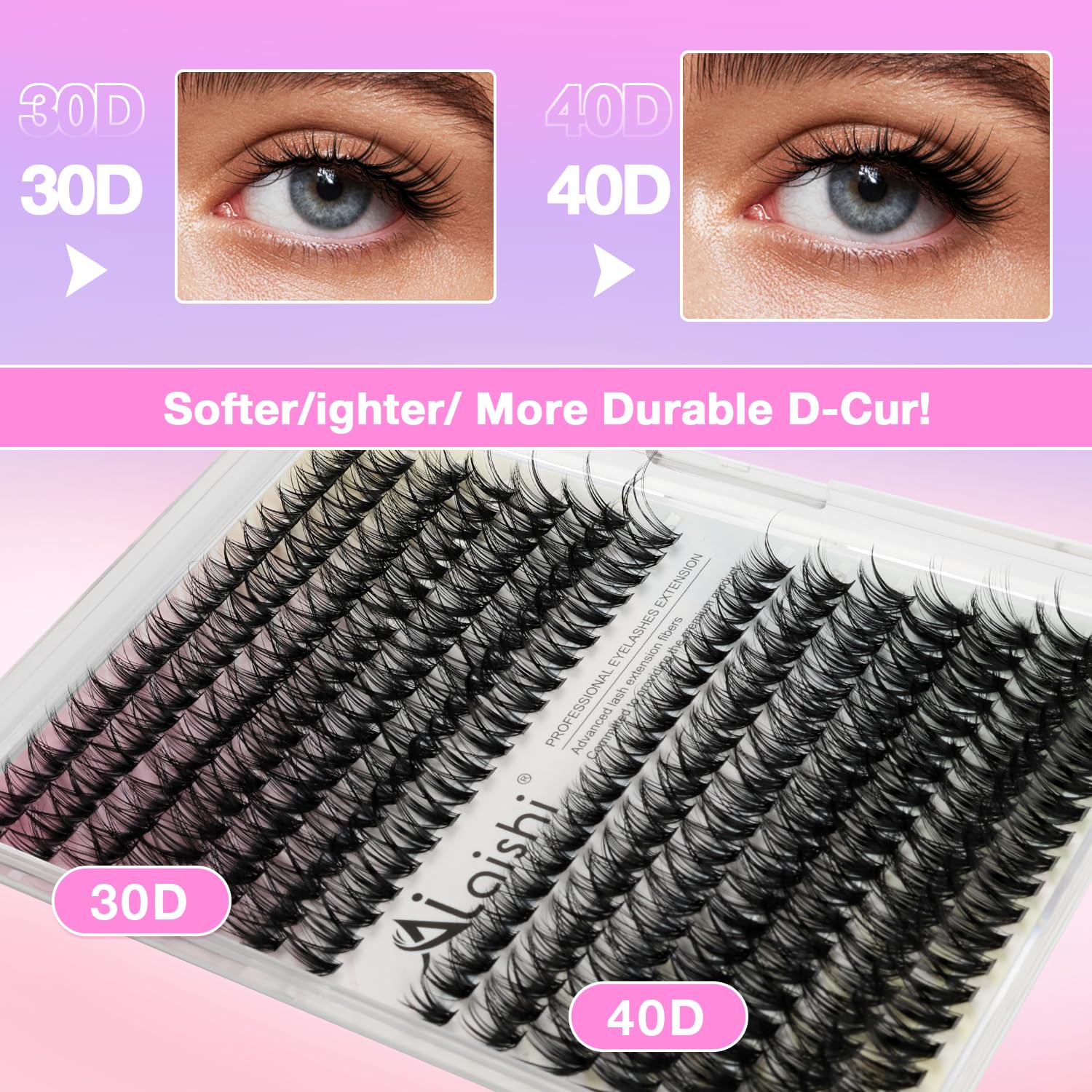 Lash Clusters Kit, DIY Cluster Eyelash Extensions 9‑16mm, 30D+40D, 280pcs, D Curl Natural Volume Lashes with Lash Bond and Seal, Tweezers–Waterproof Fake Cat Eye Wispy Individual Clusters(16MIX1-1-S)