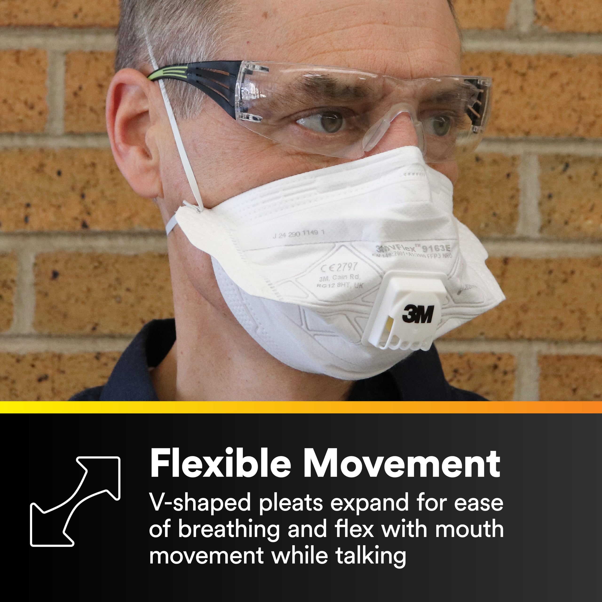 3M N95 Disposable Respirator, VFlex Particulate Respirator 9105, Pack of 50, Standard Size, NIOSH Approved, For Sweeping, Sanding, Grinding, Sawing, Bagging, Dust