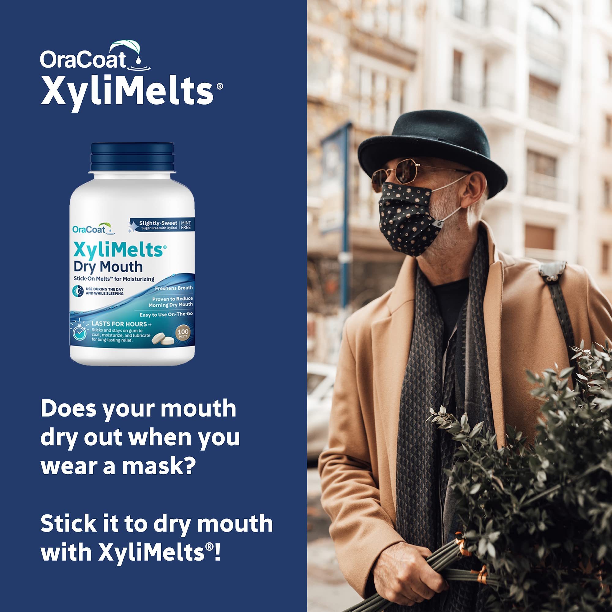 OraCoat XyliMelts Dry Mouth Relief Oral Adhering Discs, Slightly Sweet with Xylitol, for Dry Mouth, Stimulates Saliva, Non-Acidic, Day and Night Use, Time Release for up to 8 Hours, 100 Count