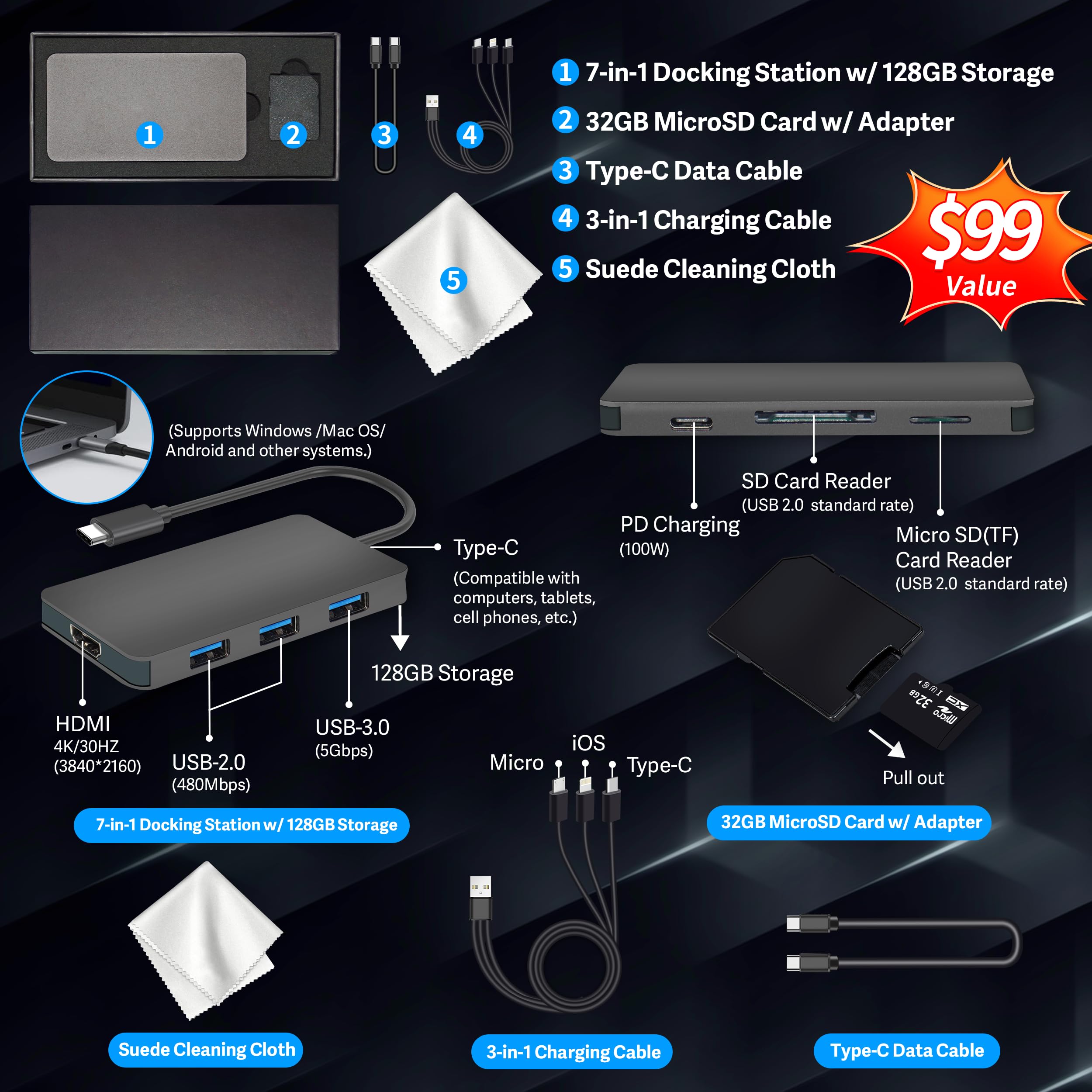 HP Stream 14" HD BrightView Laptop, Intel Celeron N150, 16GB RAM, 288GB Storage (128GB UFS + 160GB Docking Station Set), Intel UHD Graphics, 720p Webcam, Wi-Fi, 1 Year Office 365, Win 11S, Gold