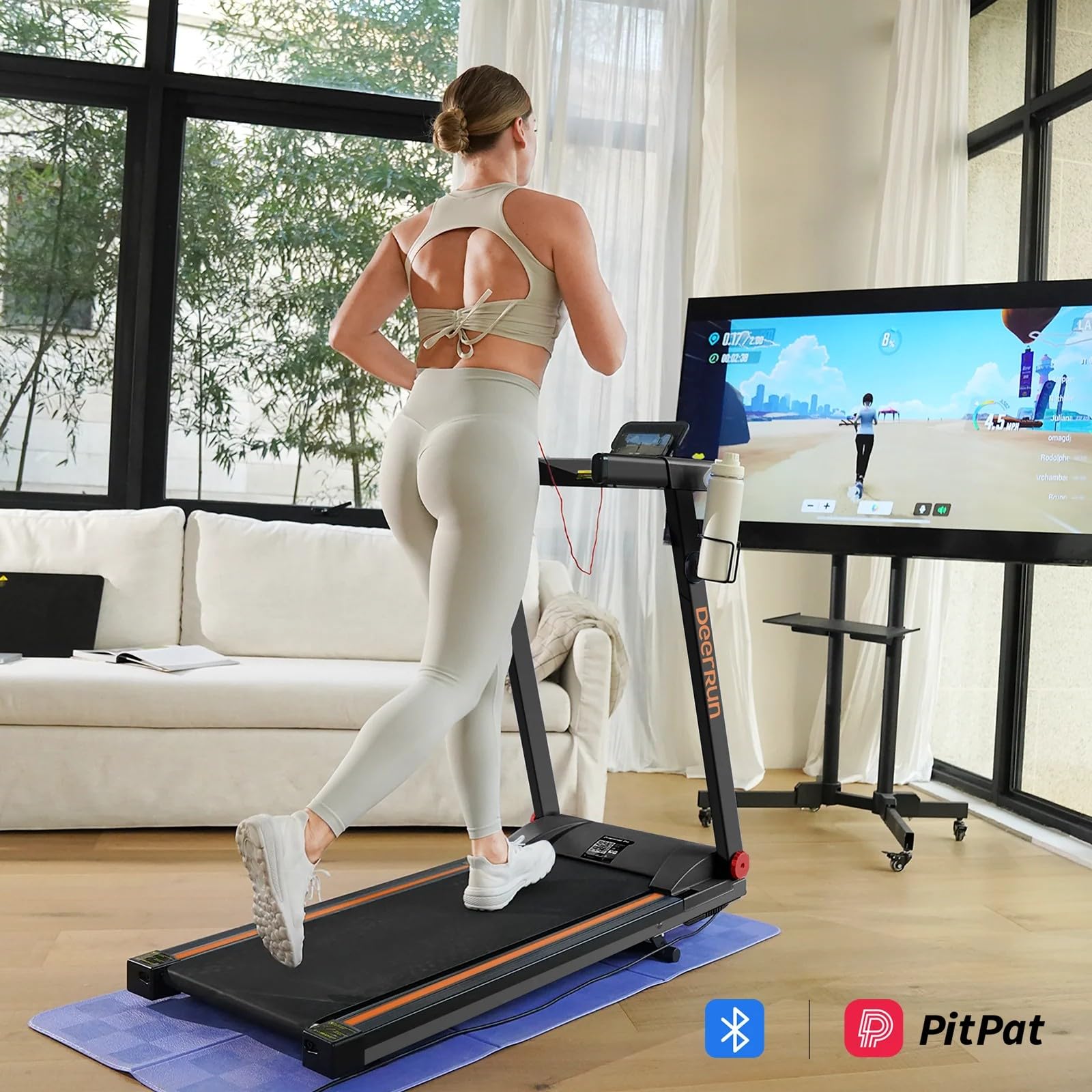 DeerRun Treadmills for Home with Incline and Handles, 3 HP Foldable Treadmill for Small Spaces, Folding Running Machine with Smart APP