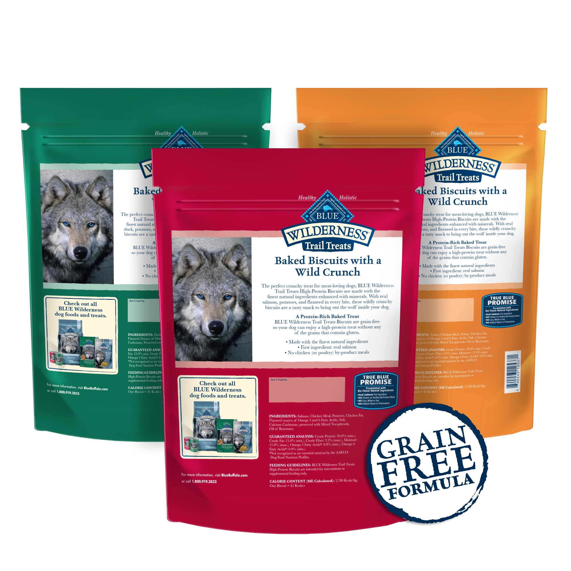 Blue Buffalo Wilderness Trail Treats Crunchy Dog Biscuits Variety Pack, Grain-Free and High-Protein Dog Treats Made with Natural Ingredients, | Duck, Turkey & Salmon Recipes, 10-oz. Bag (3 Pack)