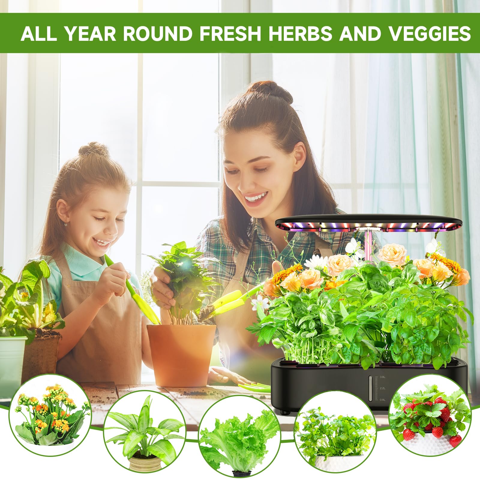 Fulsren Indoor Garden Hydroponics Growing System Kit 12Pods, Vegetable Growth Lamp Countertop with LED Grow Light - Hydrophonic Planter Grower Harvest Veggie Lettuce, Herb Garden