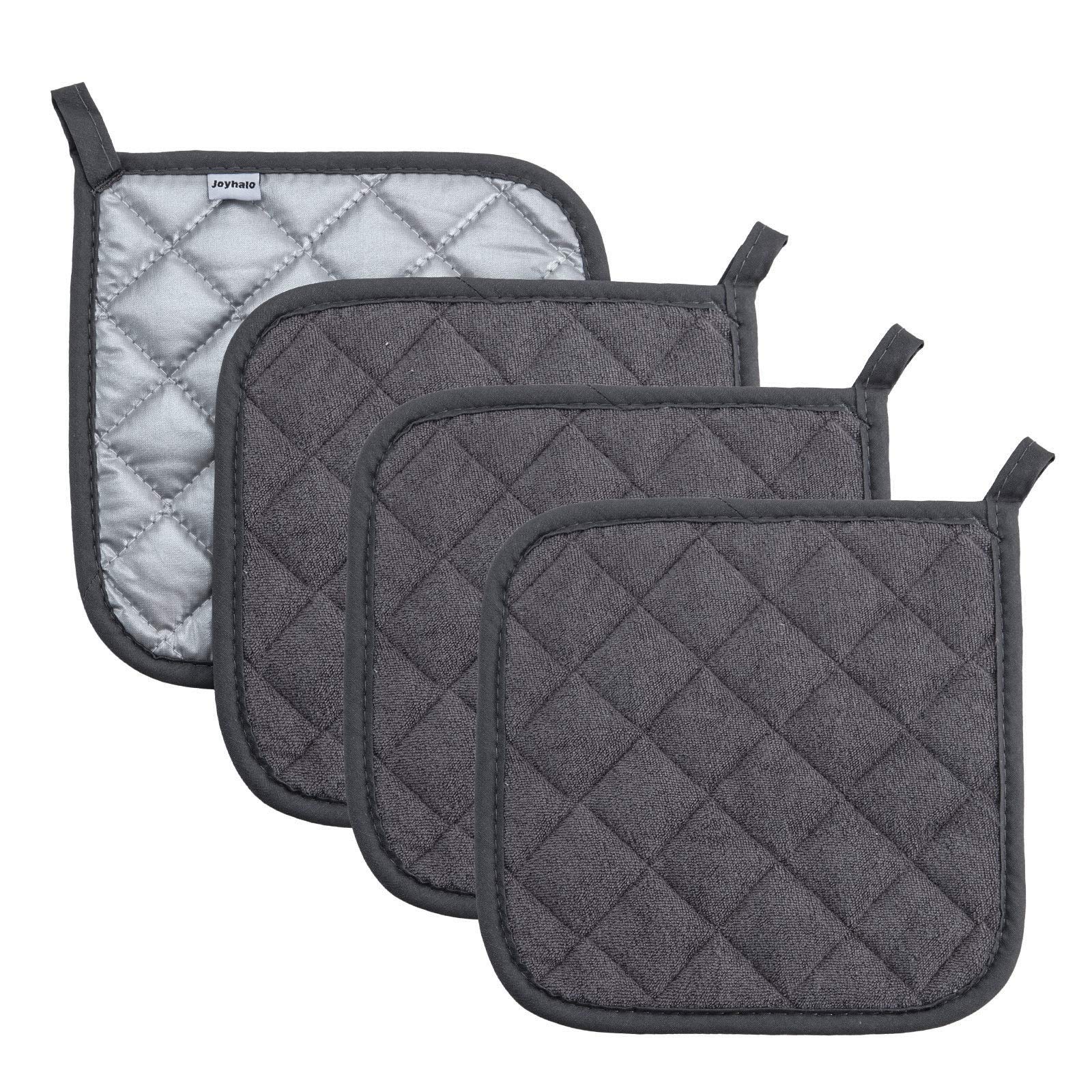 Joyhalo 4 Pack Pot Holders for Kitchen Clearance, Hot Pads for Kitchen, Countertops, Oven Pot Holders Bulk, Potholders Sets for Kitchens Heat Resistant, Grey