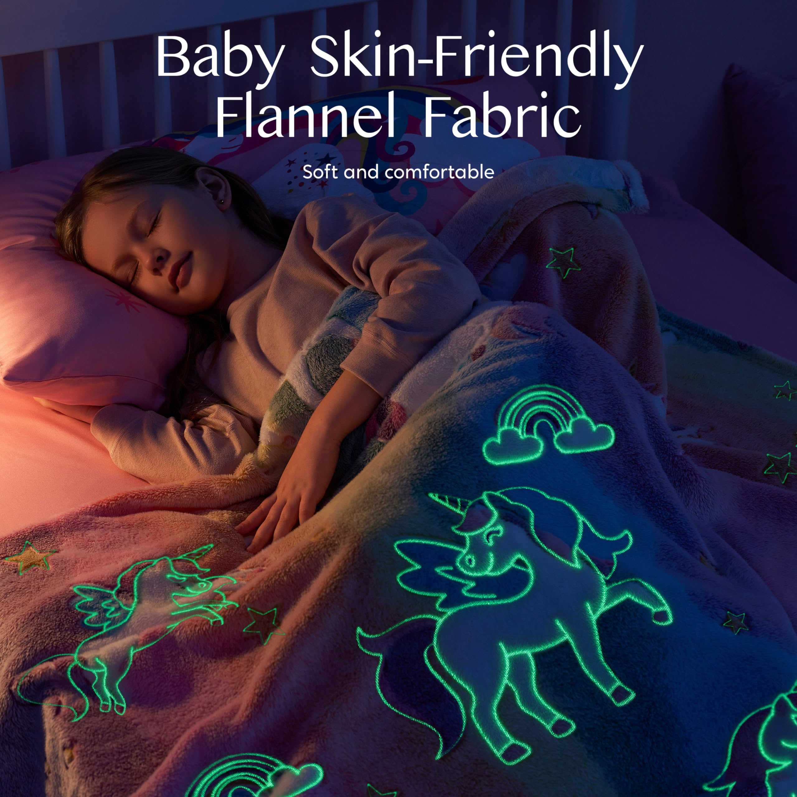 Joiedomi Glow in The Dark Blanket - Unicorns Gifts for Girls Age 2 3 4 5 6 7 8 9 10 11 12 Year Old - Soft Cozy Flannel Kids Throw Blanket - Birthday Bedroom Decor 50"×60"