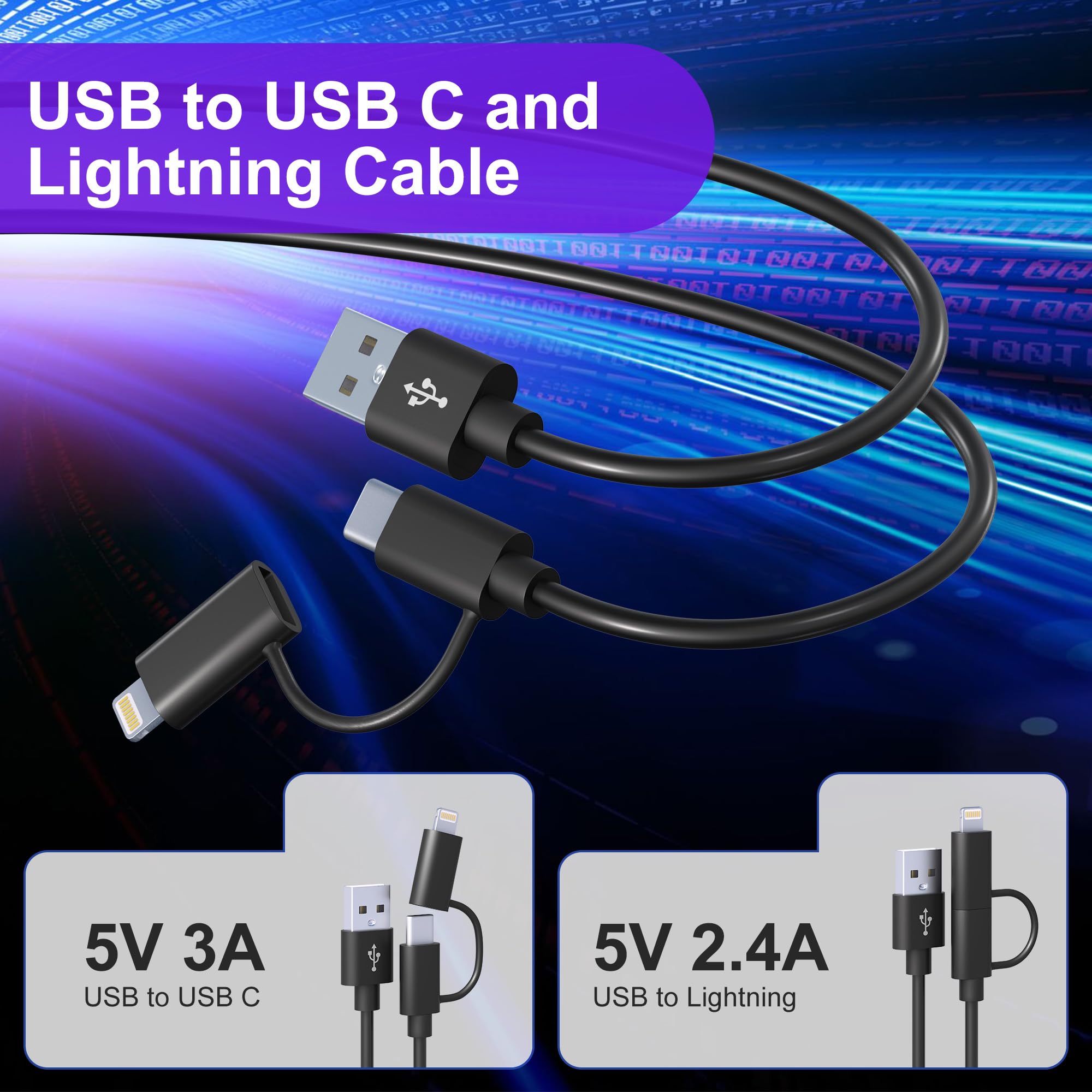 USB to USB C and Lightning Cable Combo 2 in 1 Coiled Cable Support Apple Carplay & Android Auto 3A Fast Charge Data Sync Short Curly Lightning and USB C Dual Cable for iPhone 15 14 13 12 Android, 3FT