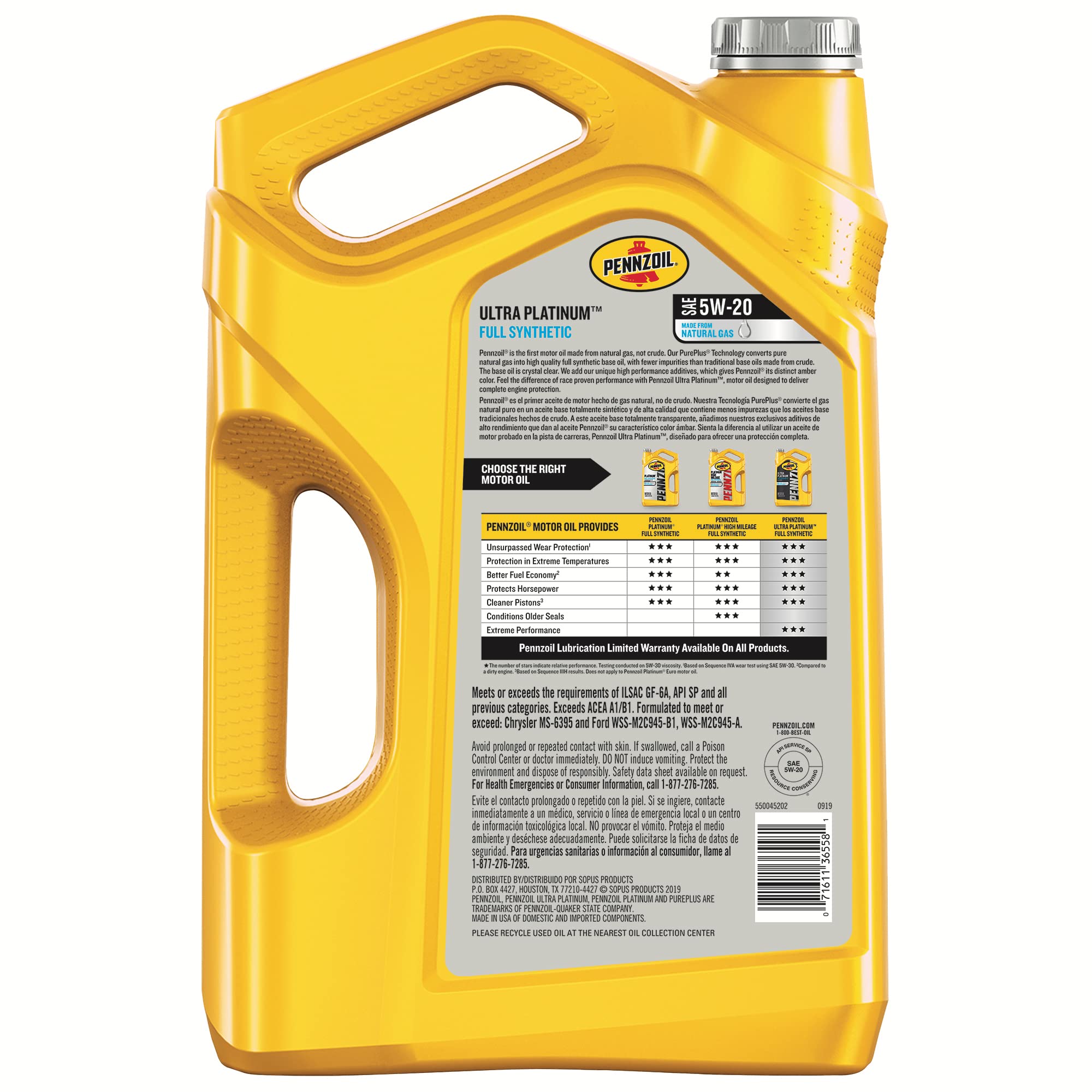 Pennzoil Ultra Platinum Full Synthetic 5W-20 Motor Oil (5 Quart, Single Pack)