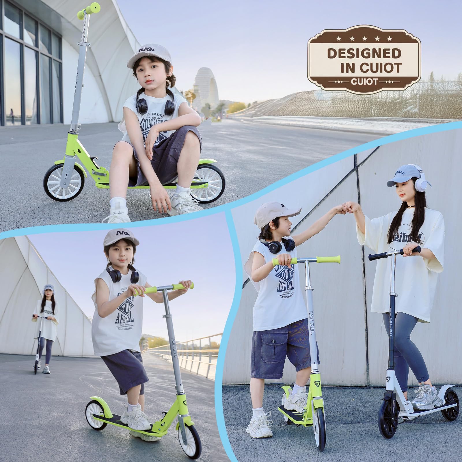 CUIOT Scooter for Adults Foldable 300lbs Lightweight 8IN Big Wheels Kick Scooters with Height Adjustable, Aluminum Frame, for Urban Commuting and Outdoor Fun | Suitable for Teens 8-12,Black