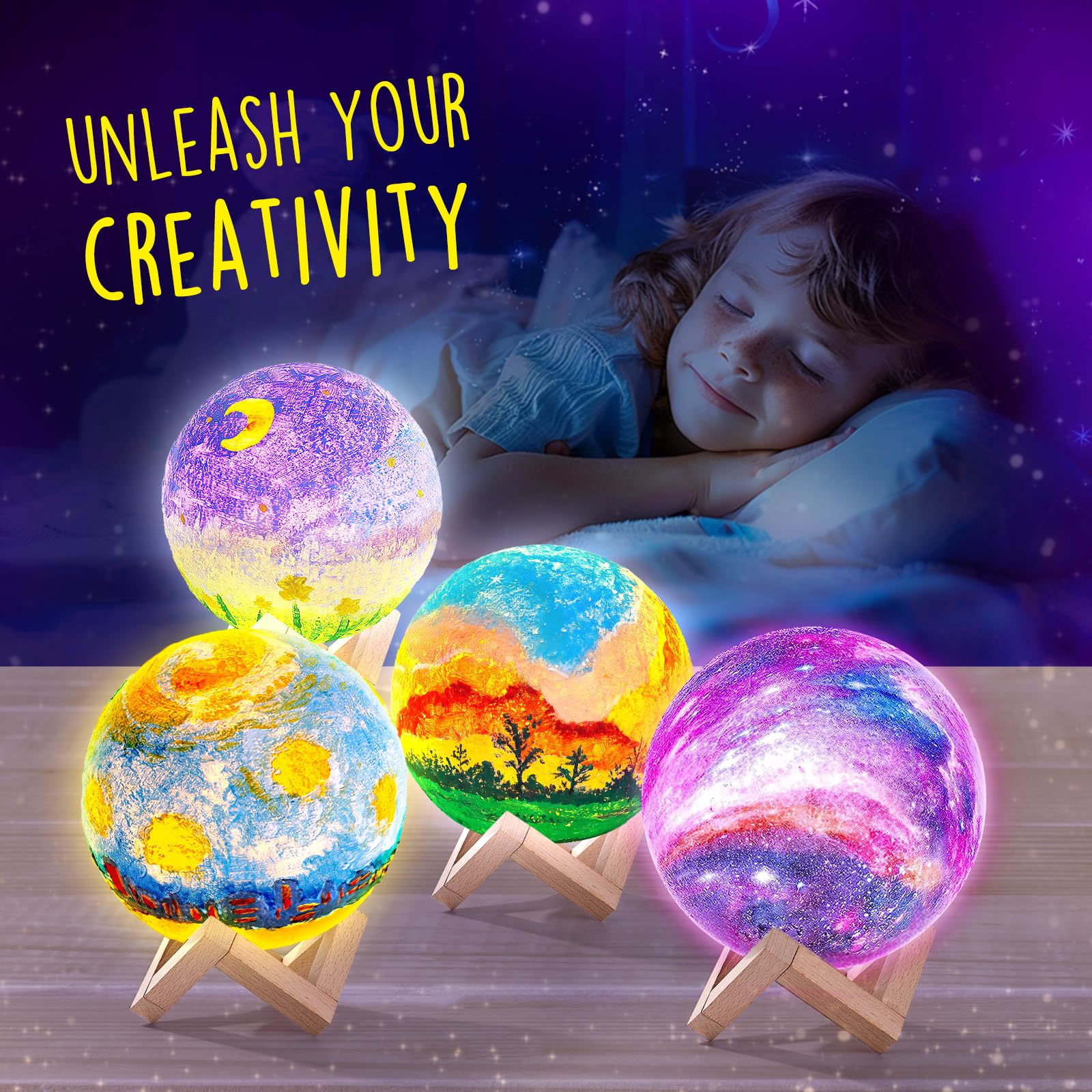 Paint Your Own Moon Lamp Kit, DIY 3D Space Moon Night Light, Art Supplies Arts & Crafts Kit, Arts and Crafts for Kids Ages 8-12, Toys Girls Boy Birthday Christmas Gift Ages3 4 5 6 7 8 9 10 11 12+,